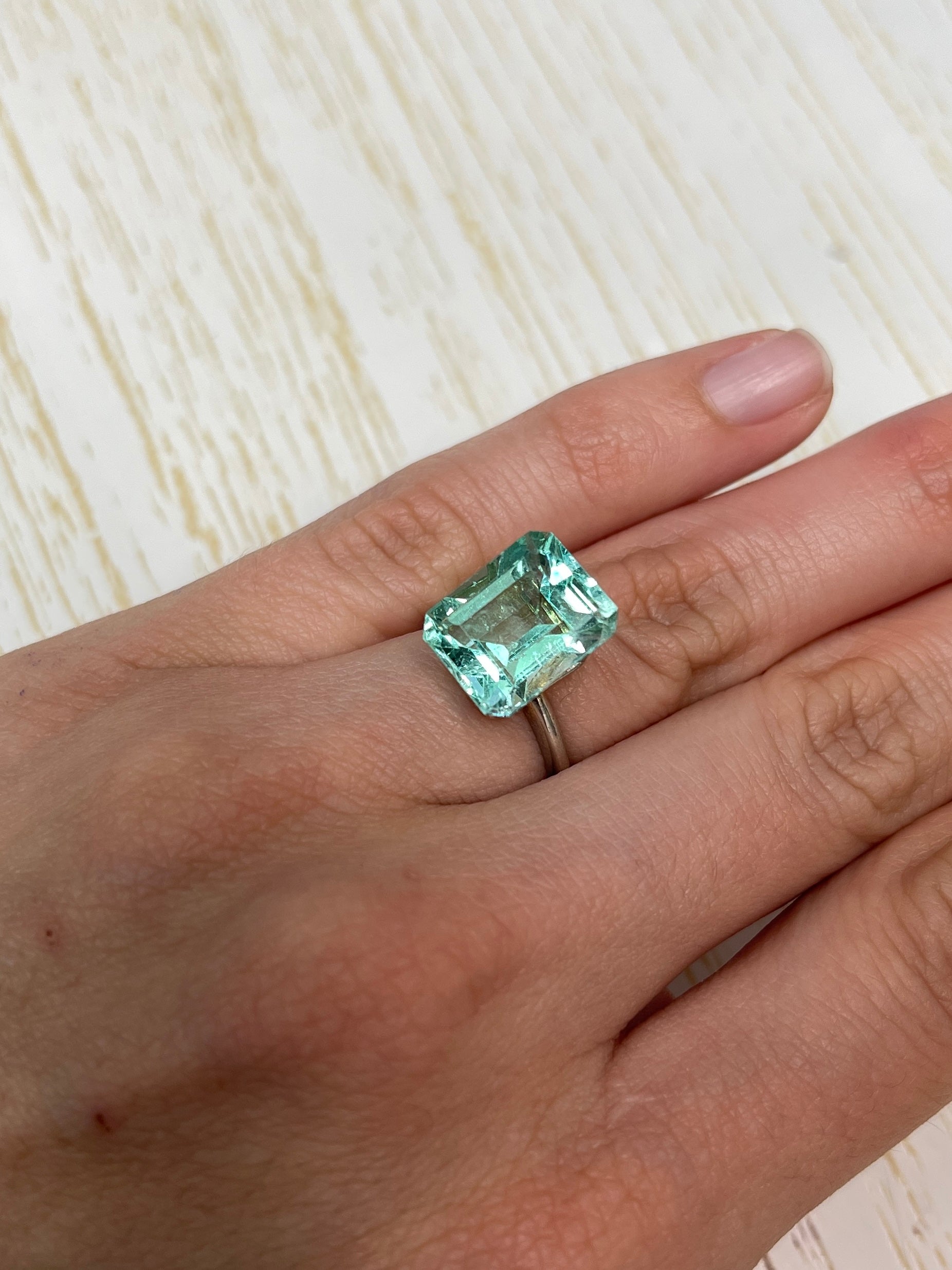 Large 10.26 carat VS Jyotish green Colombian emerald cut loose gemstone from JR Colombian Emeralds.