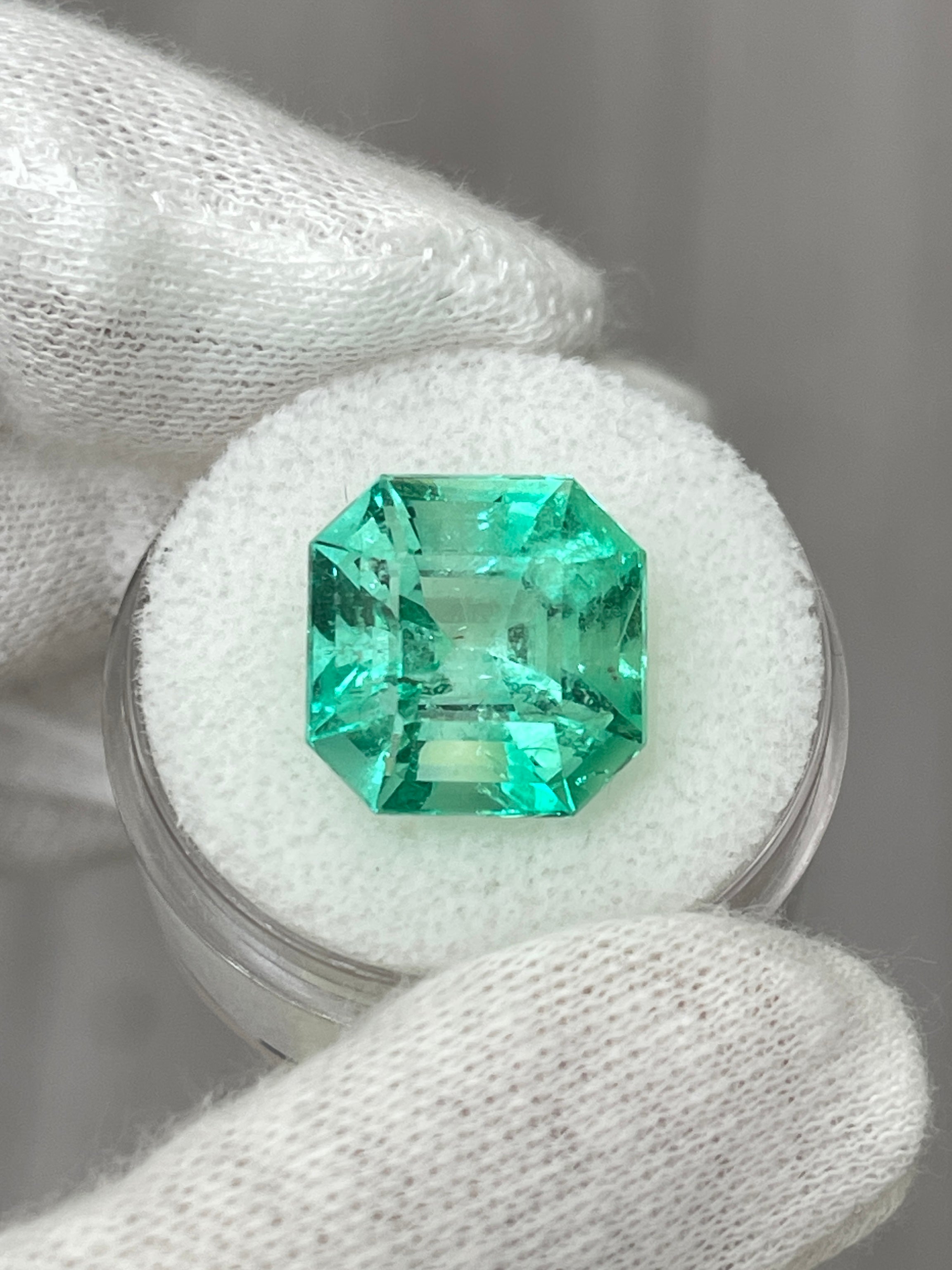 Large 10.49 Carat 13x13 Gemmy/Vibrant Natural Loose Colombian Emerald-Classic Asscher Cut - JR Colombian Emeralds