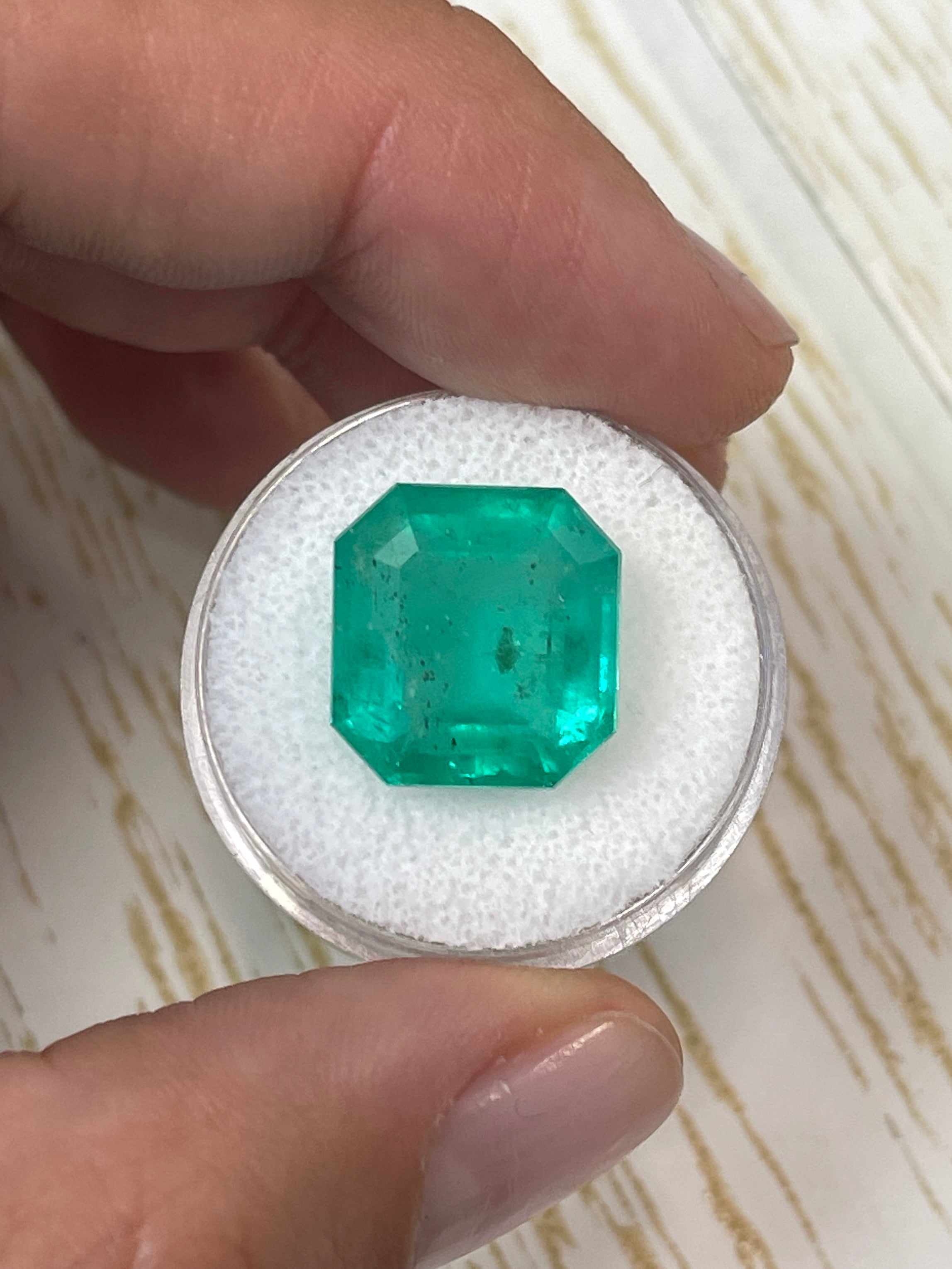 Large 11.64 Carat Colombian Asscher Cut Gem - Earthy Green Shade