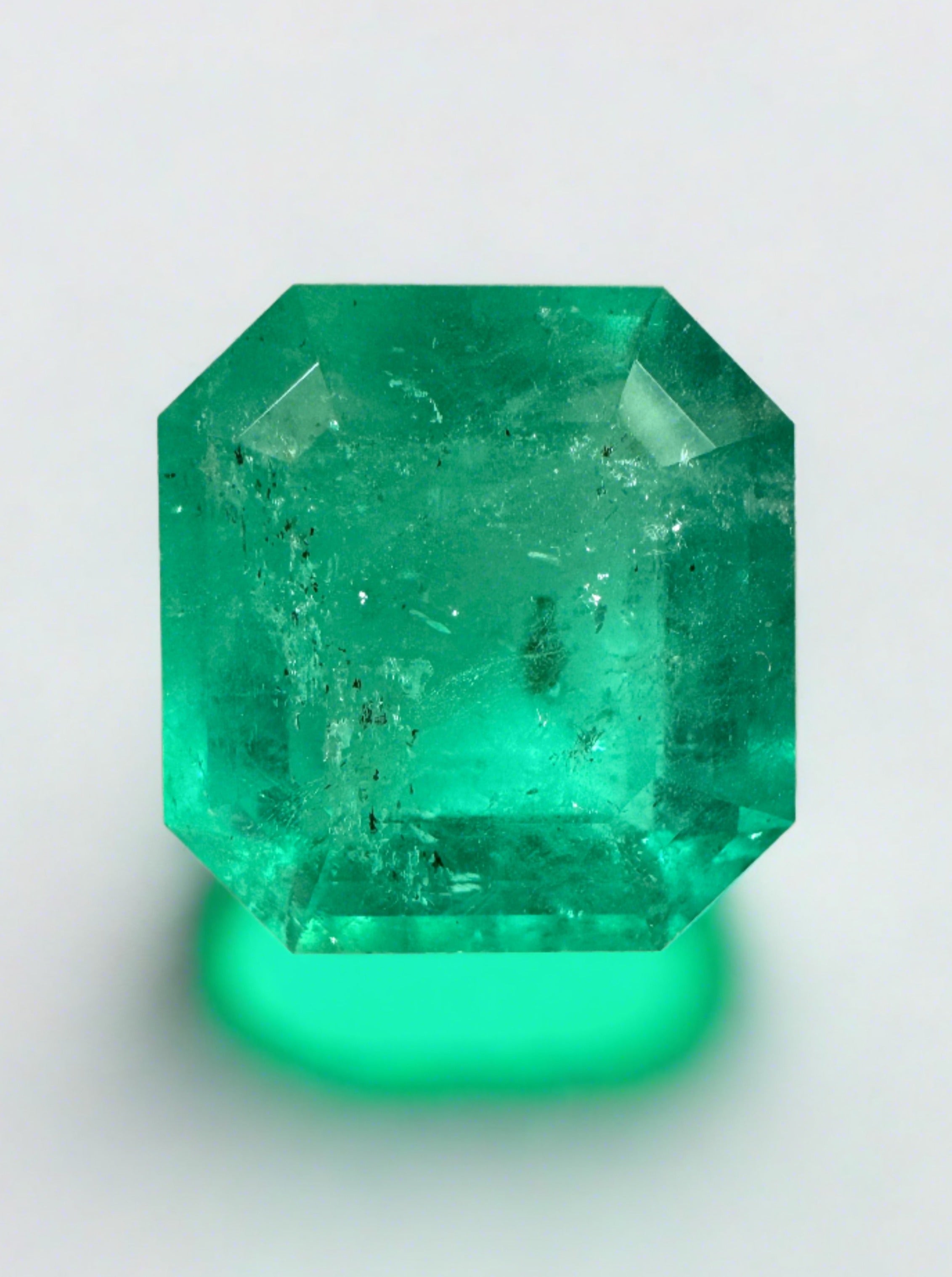 11.64 Carat 14x14 Earthy Green Natural Loose Colombian- Asscher Cut - JR Colombian Emeralds
