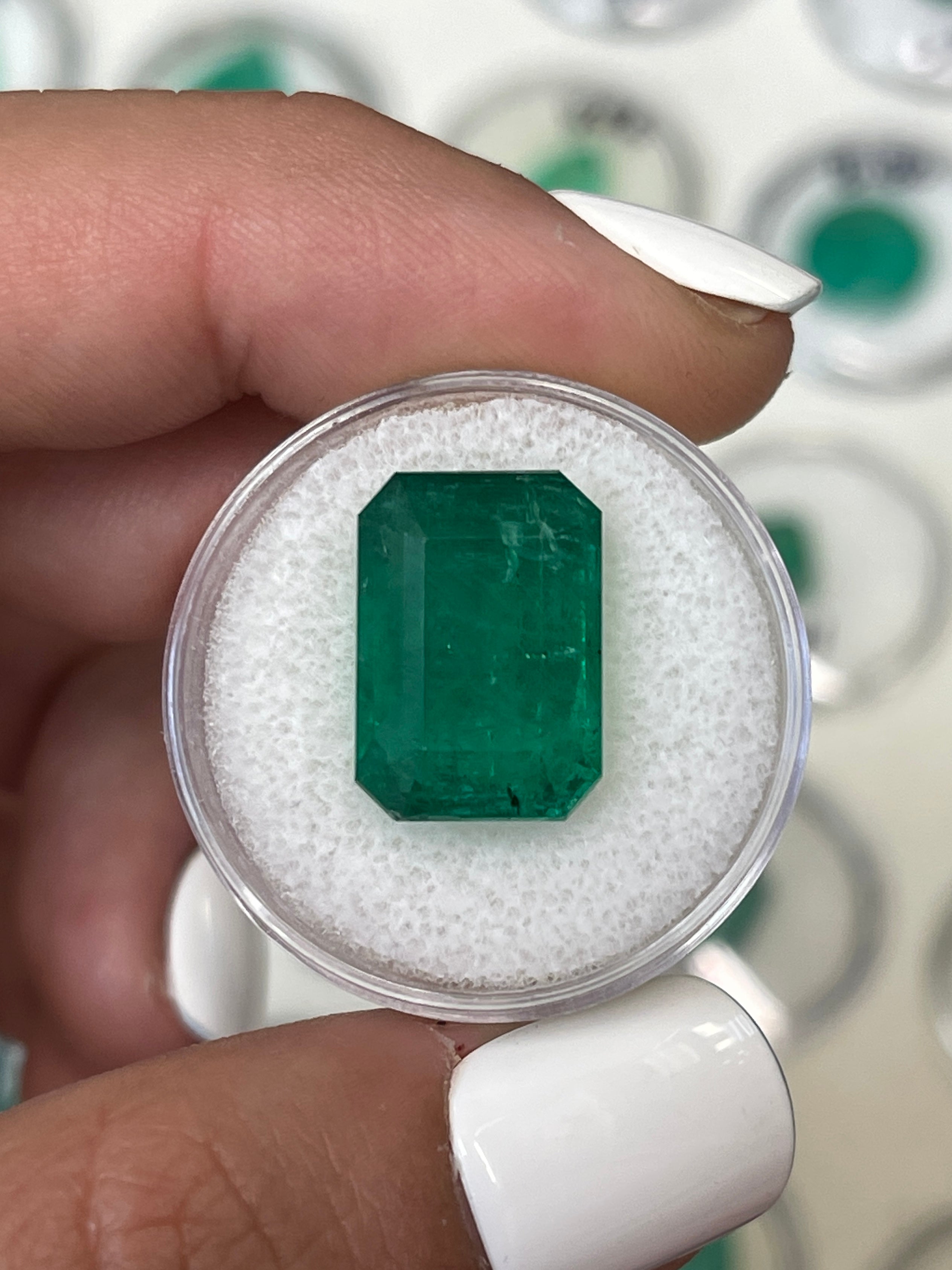 12.89 Carat Zambian Kelly Green Emerald Cut Loose Gemstone