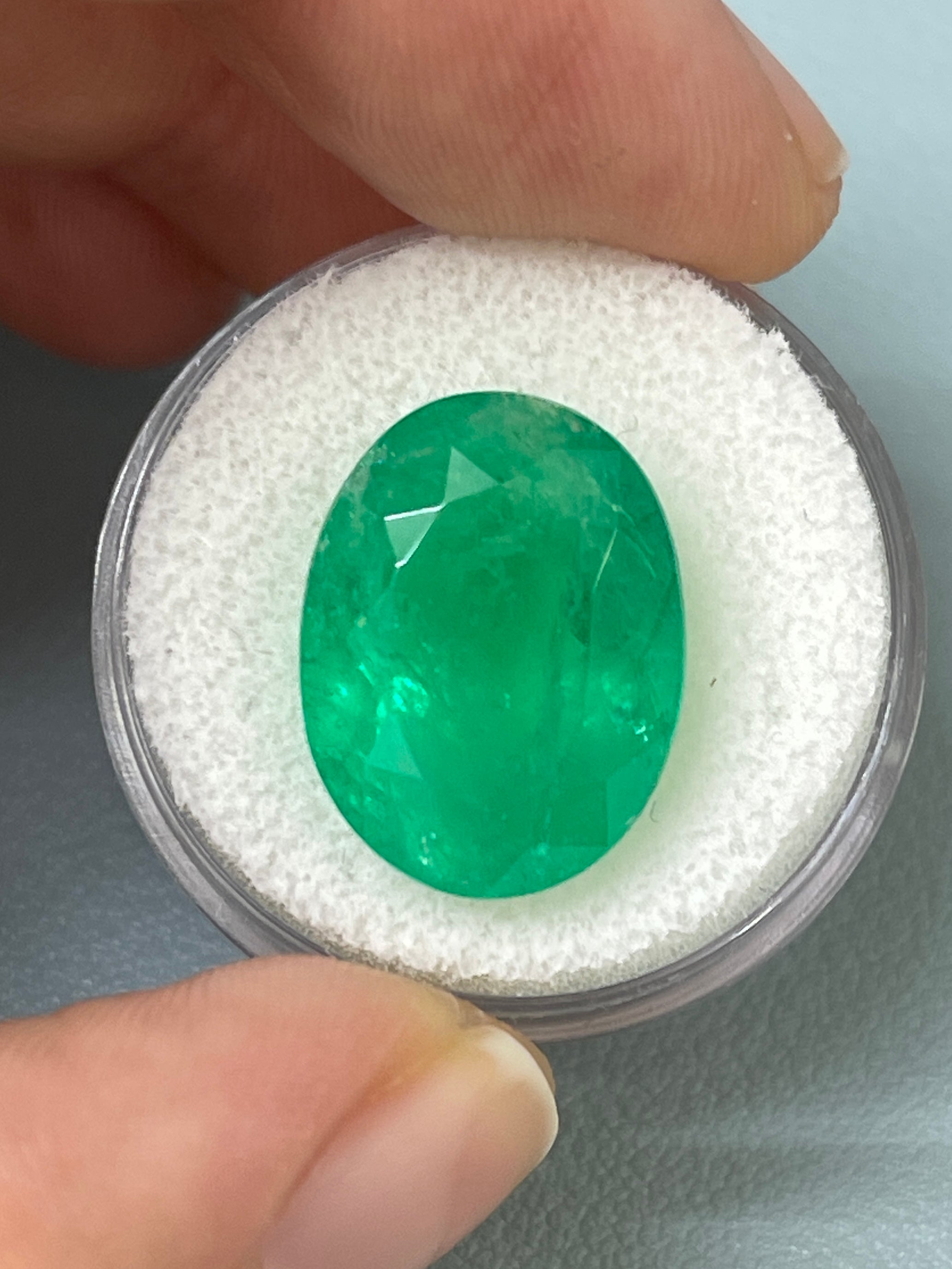 14.72 Carat 17.4x13.3 Grassy Green Natural Loose Colombian Emerald-Oval Cut - JR Colombian Emeralds