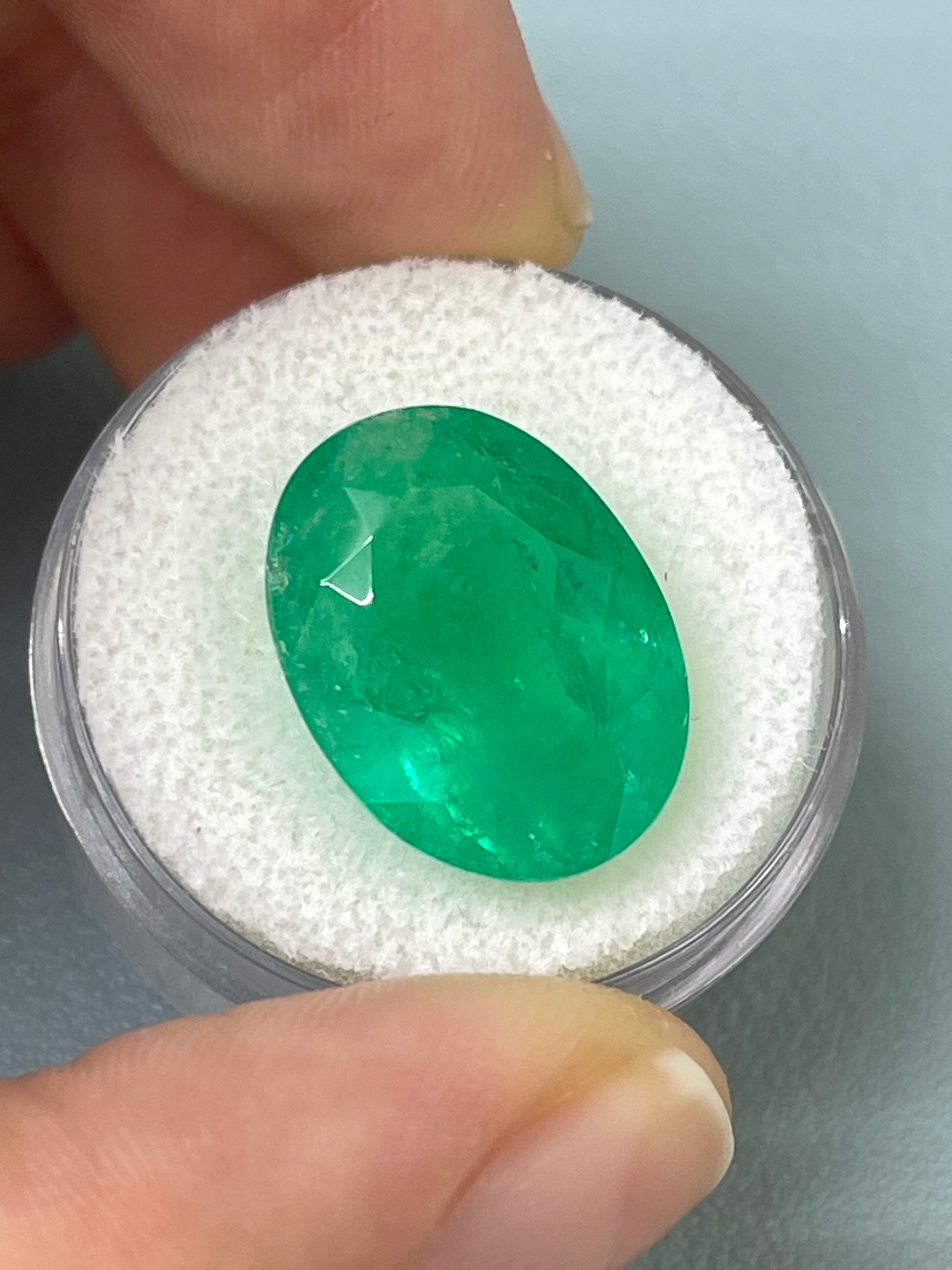 14.72 Carat 17.4x13.3 Grassy Green Natural Loose Colombian Emerald-Oval Cut - JR Colombian Emeralds