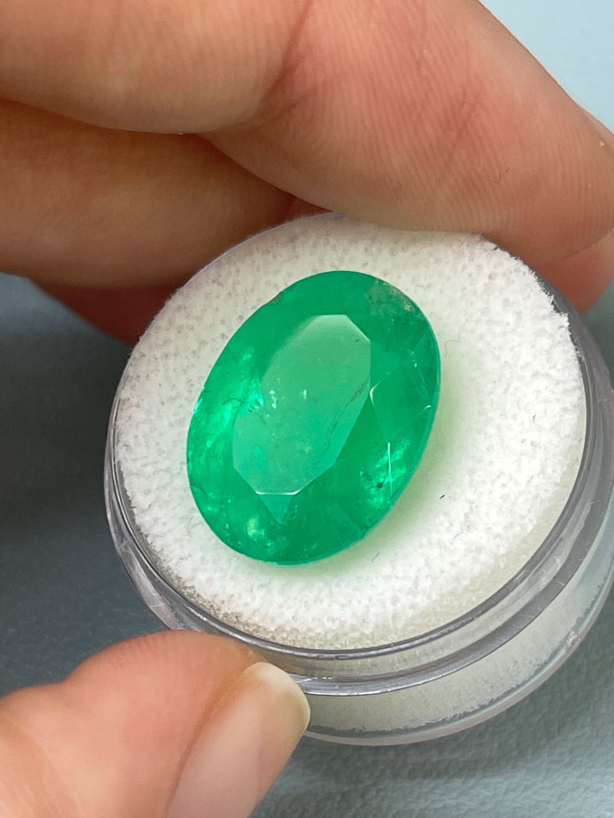 14.72 Carat 17.4x13.3 Grassy Green Natural Loose Colombian Emerald-Oval Cut - JR Colombian Emeralds