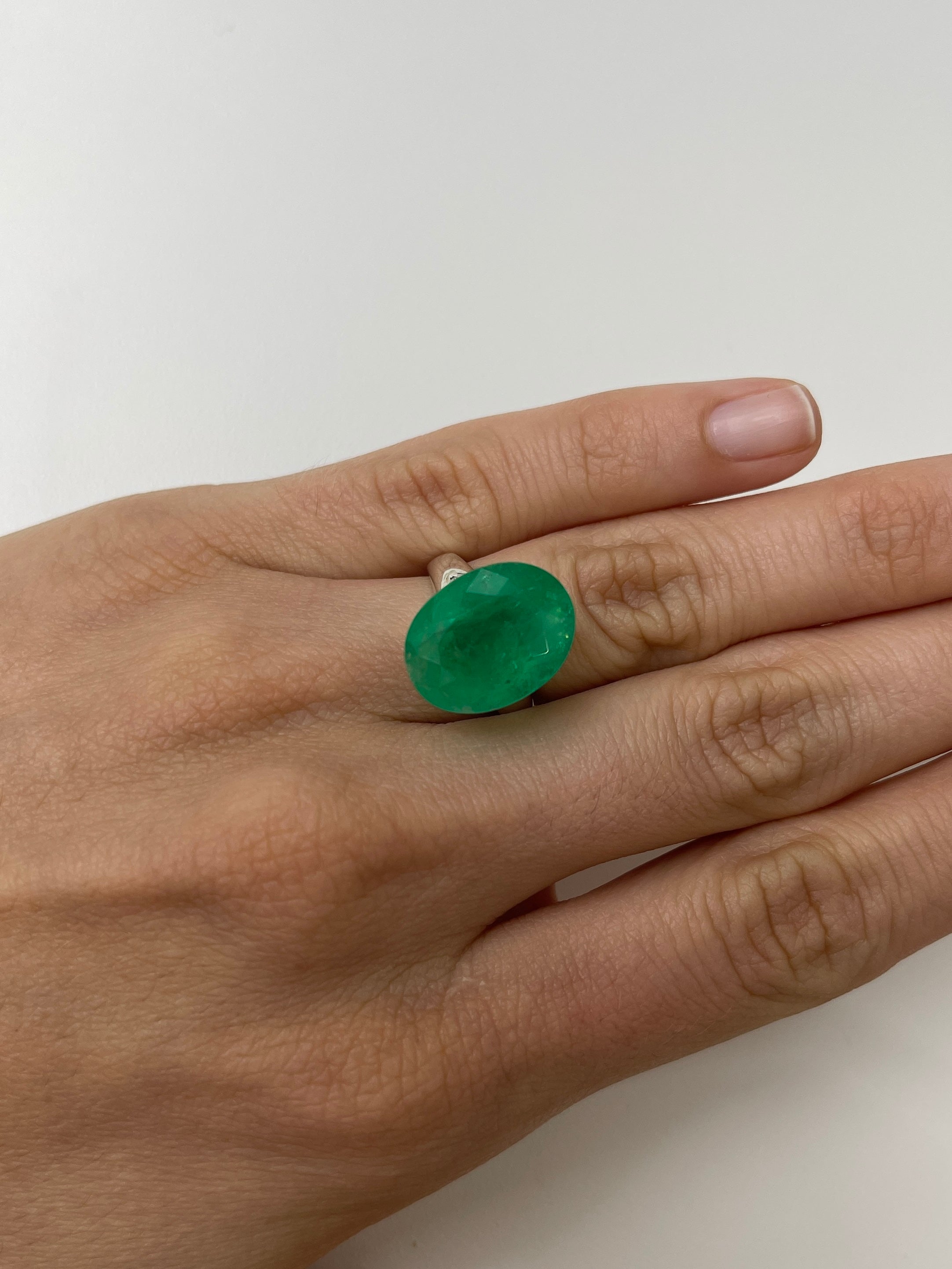 14.72 Carat 17.4x13.3 Grassy Green Natural Loose Colombian Emerald-Oval Cut - JR Colombian Emeralds