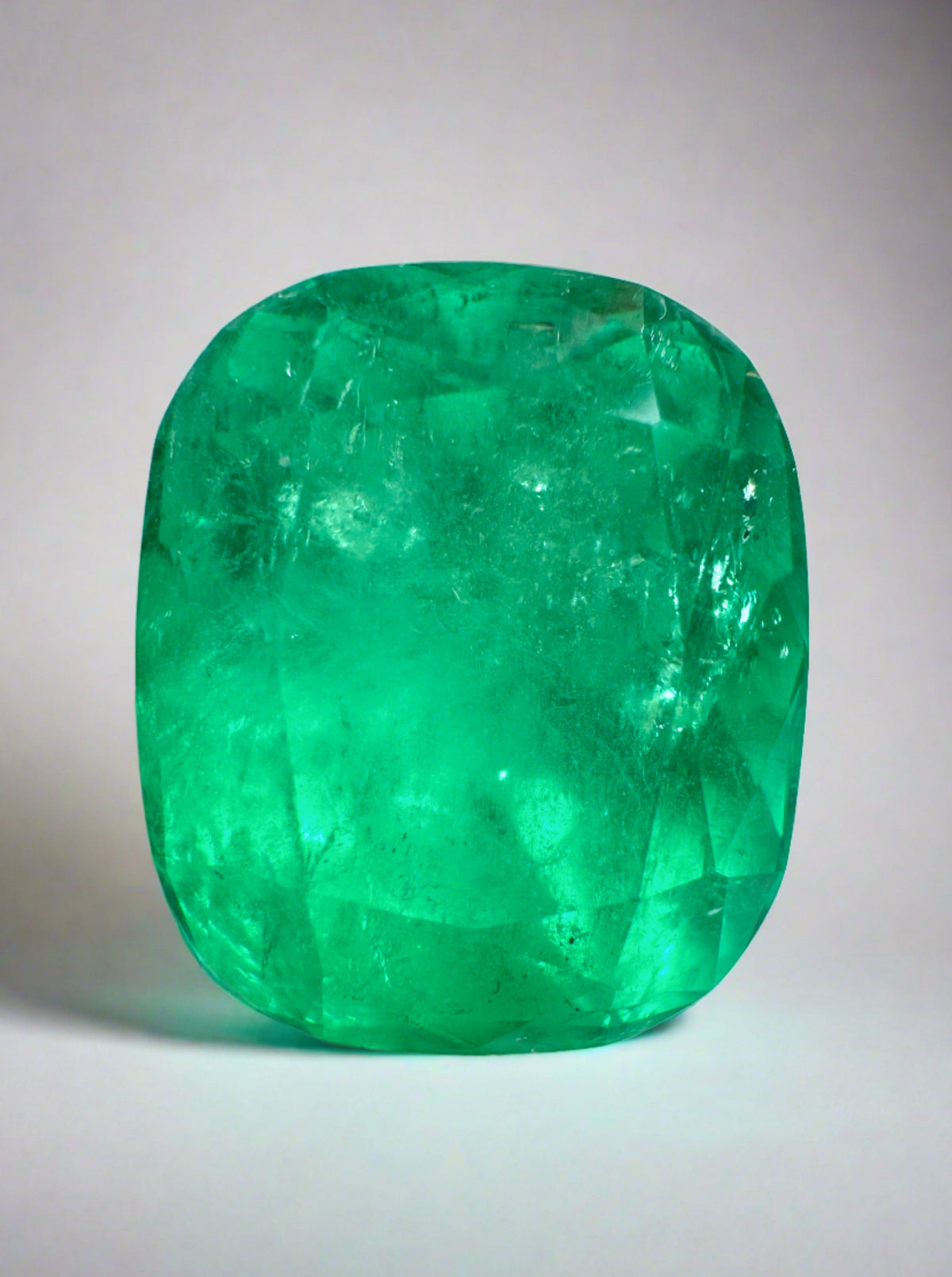 Large 14.88 Natural Cushion Colombian Emerald, 16x13 Emerald Cushion Cut