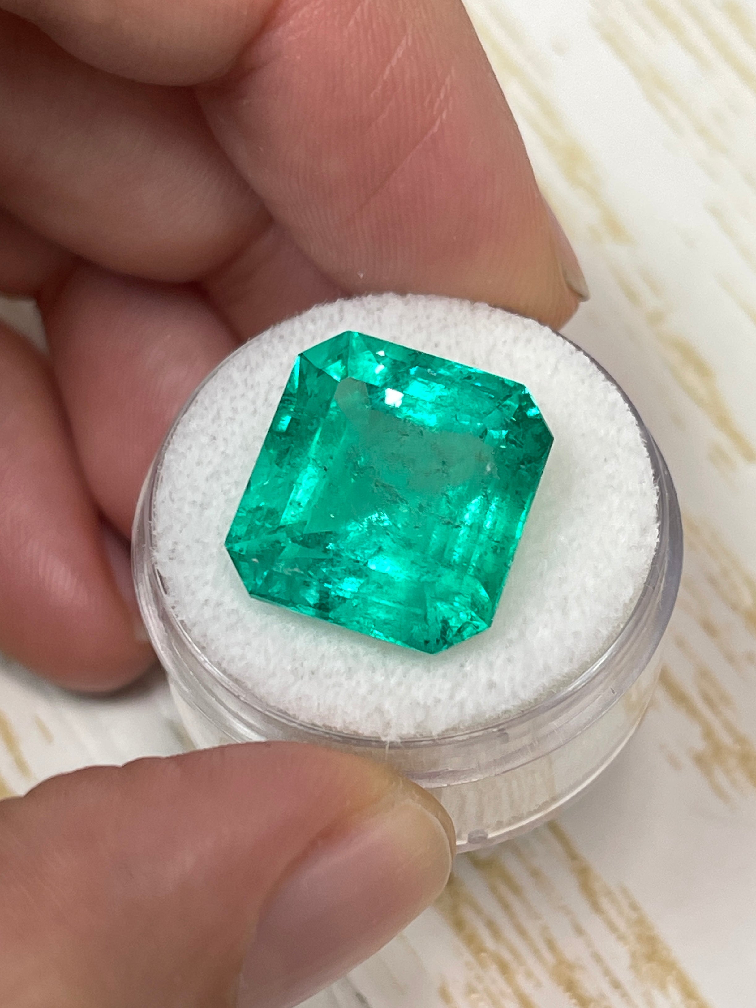 Large 15.28 carat GIA-certified Colombian emerald in emerald cut, loose gemstone from JR Colombian Emeralds.