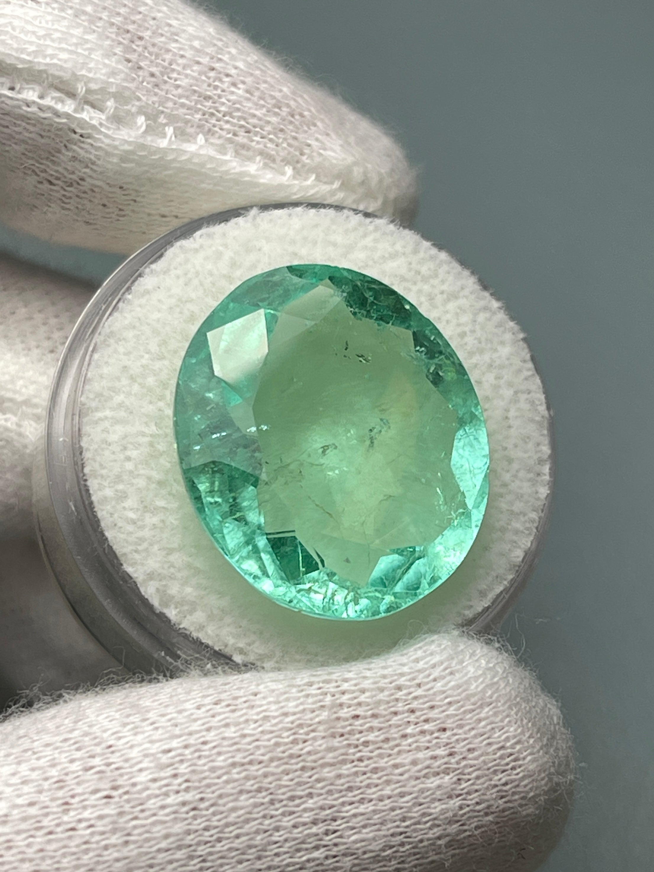 Large 19.15tcw 20x18 Bubbly Light Green Loose Colombian Emeralds-Oval Cut - JR Colombian Emeralds