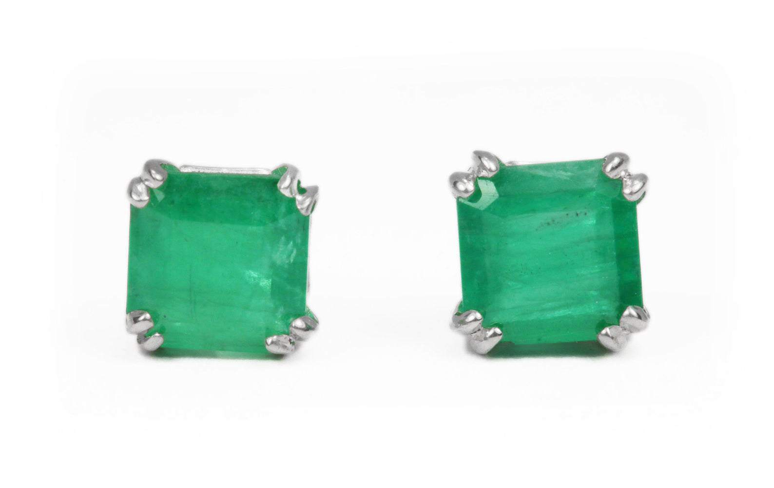 1.20tcw Double Prong Natural Dark Green Emerald Earrings Silver 925
