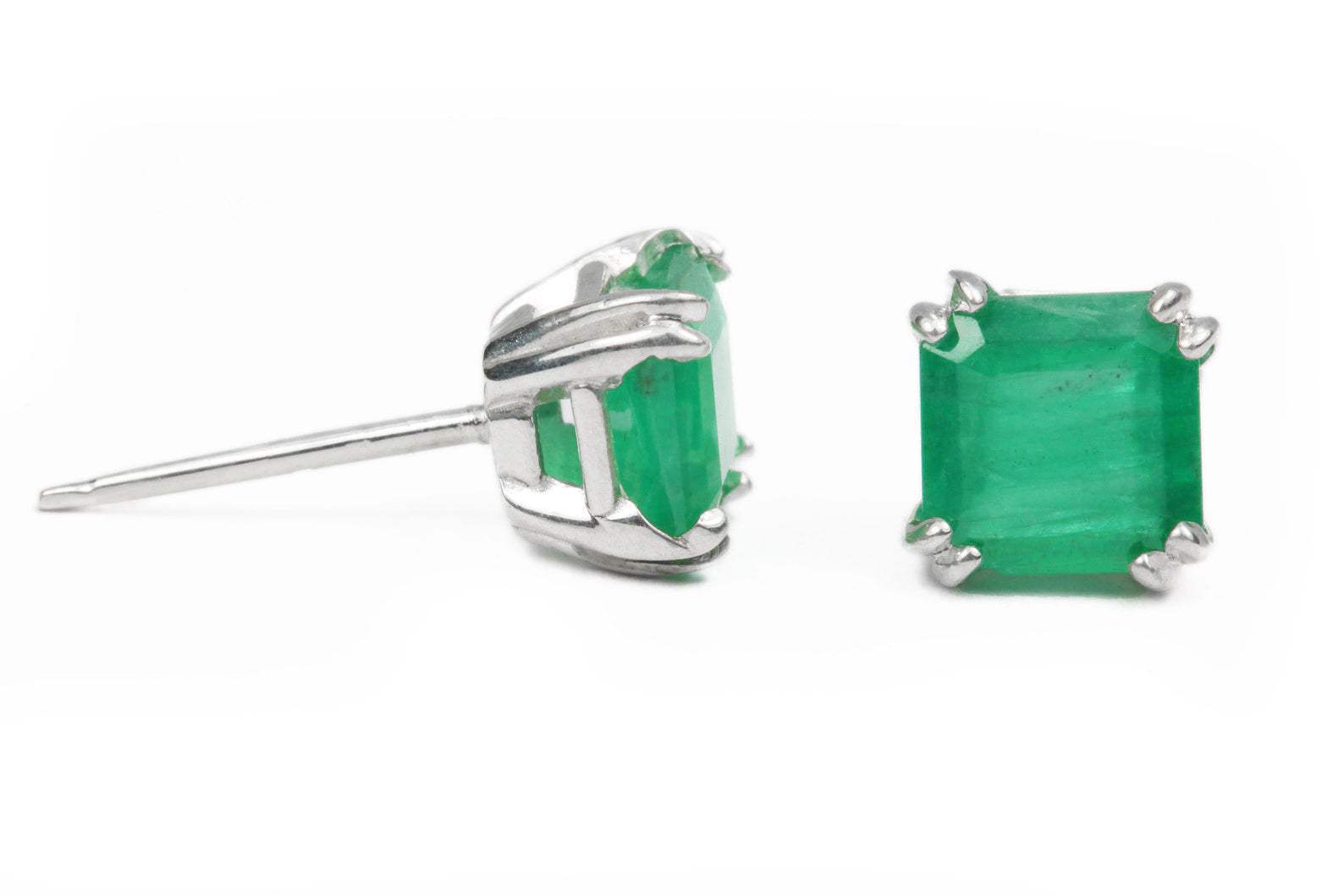 1.20tcw Double Prong Natural Dark Green Emerald Earrings Silver 925