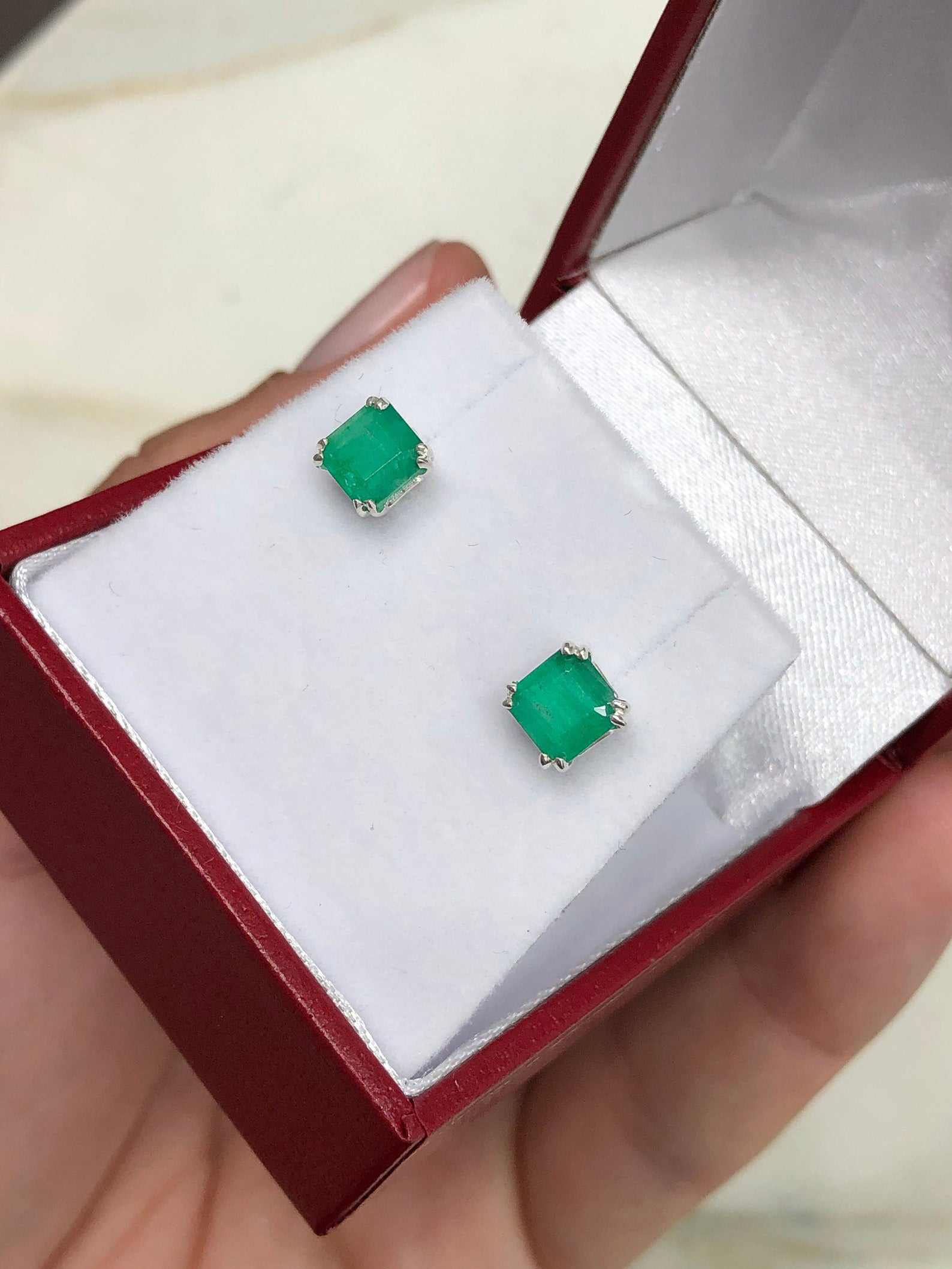 1.20tcw Double Prong Natural Dark Green Emerald Earrings Silver 925