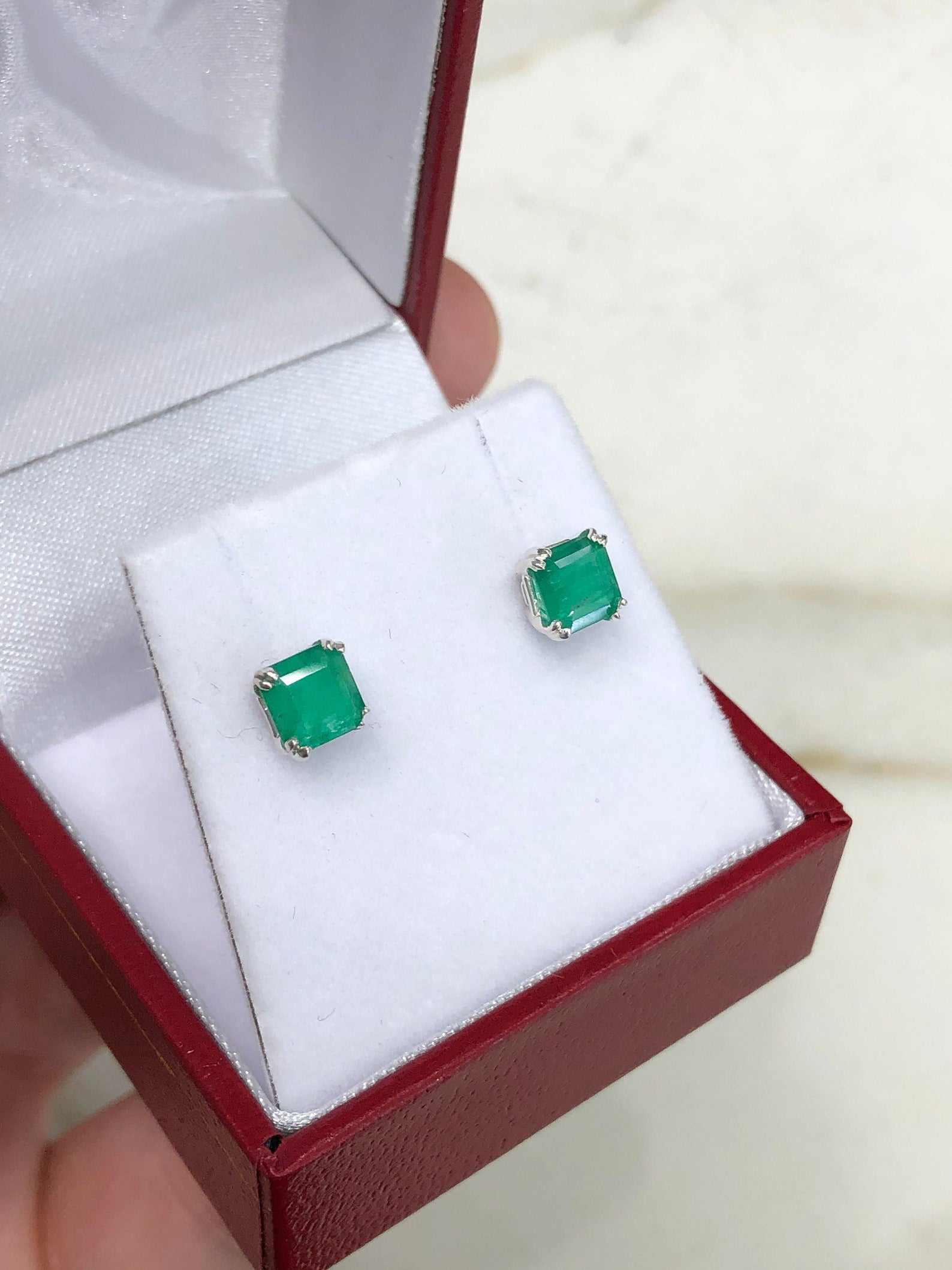 1.20tcw Double Prong Natural Dark Green Emerald Earrings Silver 925