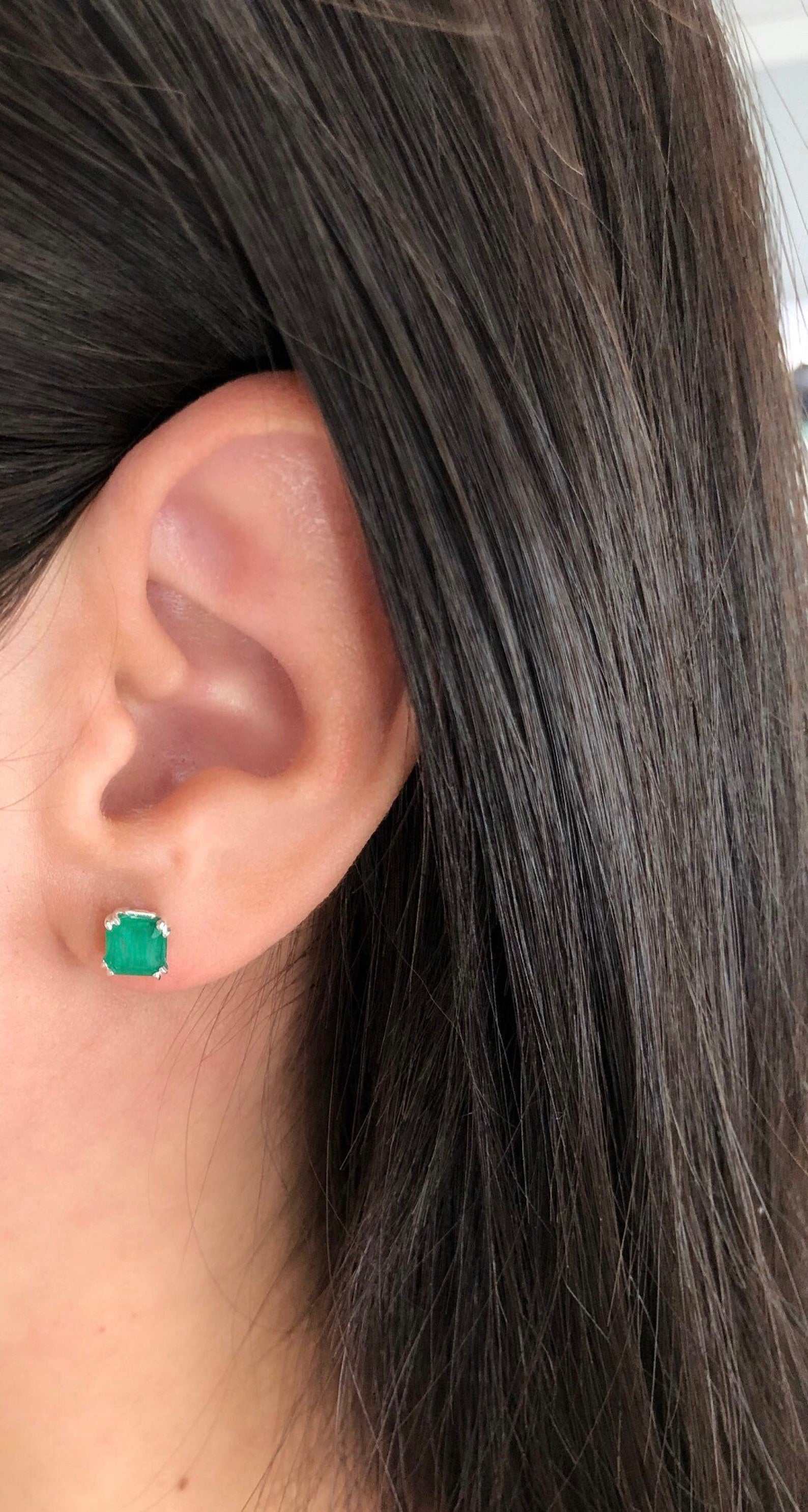 1.20tcw Double Prong Natural Dark Green Emerald Earrings Silver 925