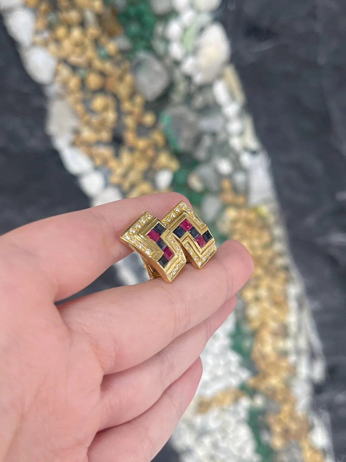 Natural sapphire and ruby diamond earrings with latch back closure by JR Colombian Emeralds featuring 1.78 carats total weight.