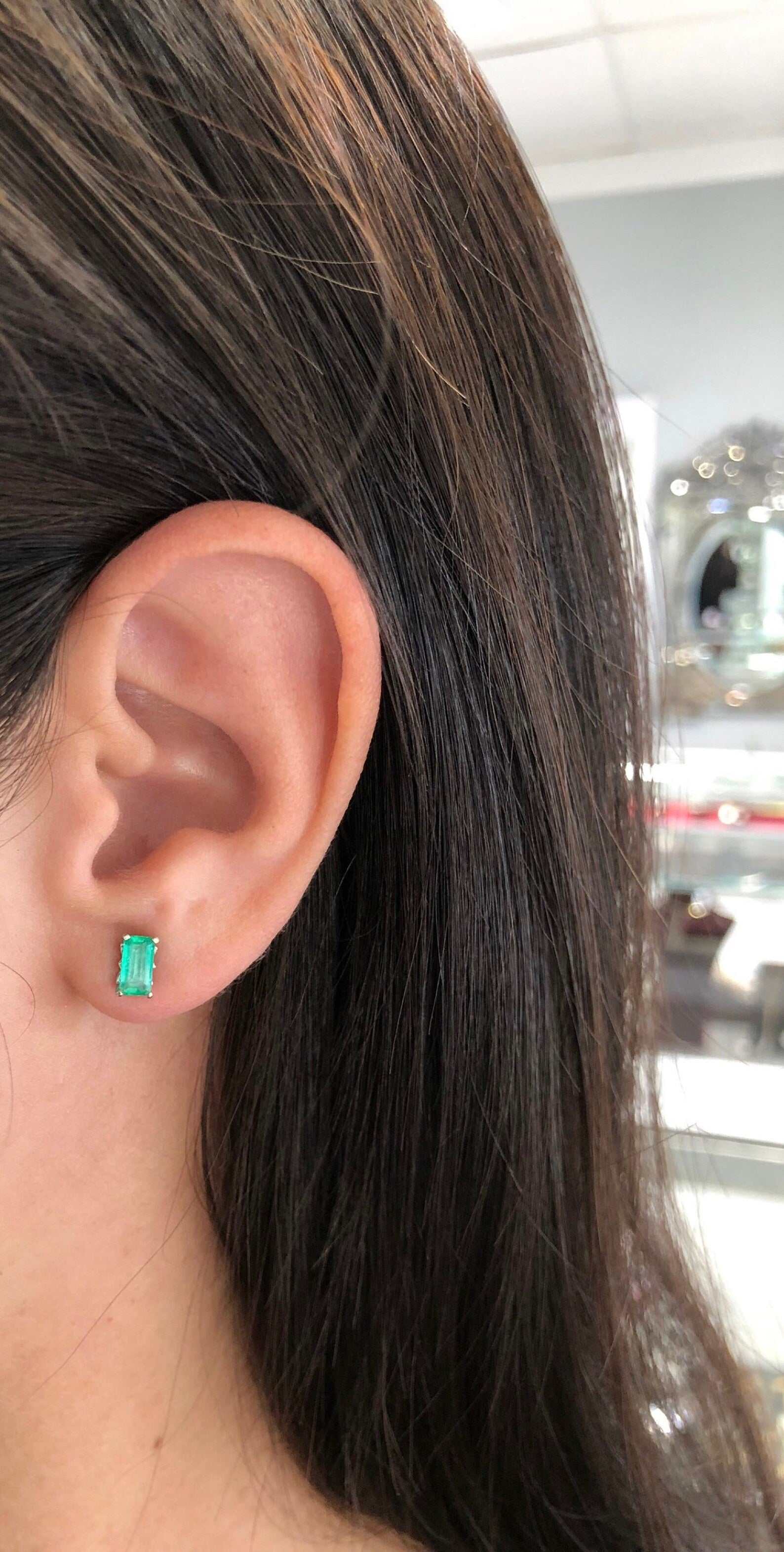 1.10tcw Elongated Vibrant Green Earth Mined Fleur De Lis Stud Earrings 14K