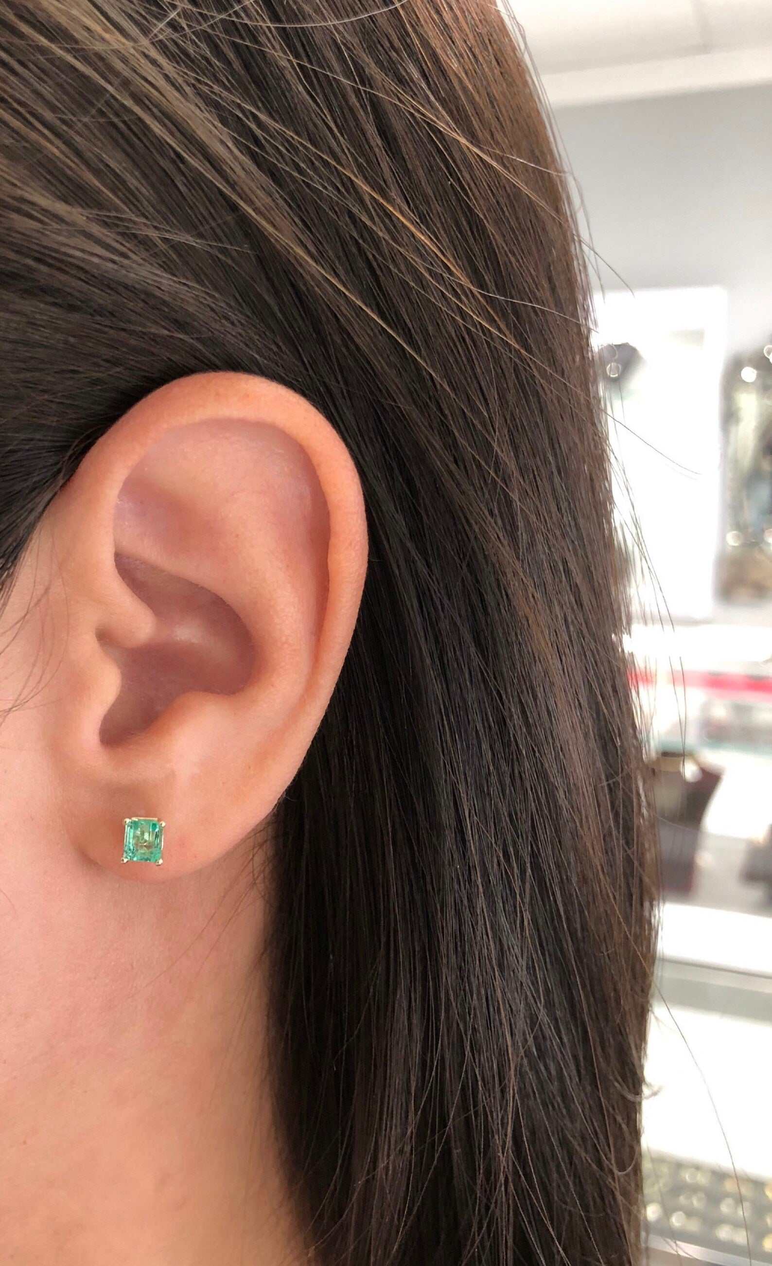 0.80tcw Rich Green Square Cut Emerald Everyday Wear Stud Earrings 14K