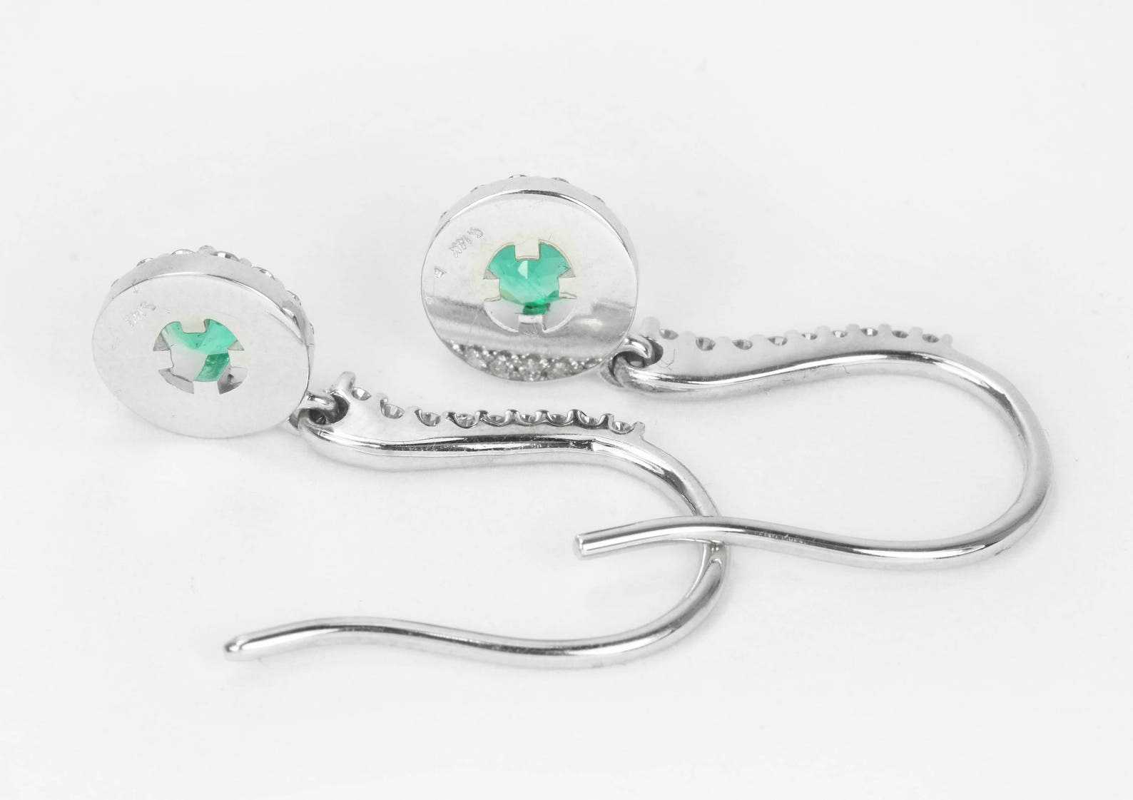 1.20tcw Diamond Halo-Style Round genuine Emerald French Hook Dangle Ea