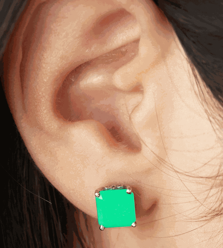 4.10tcw Big Apple Green Colombian Emerald Stud Earrings White Gold 14K