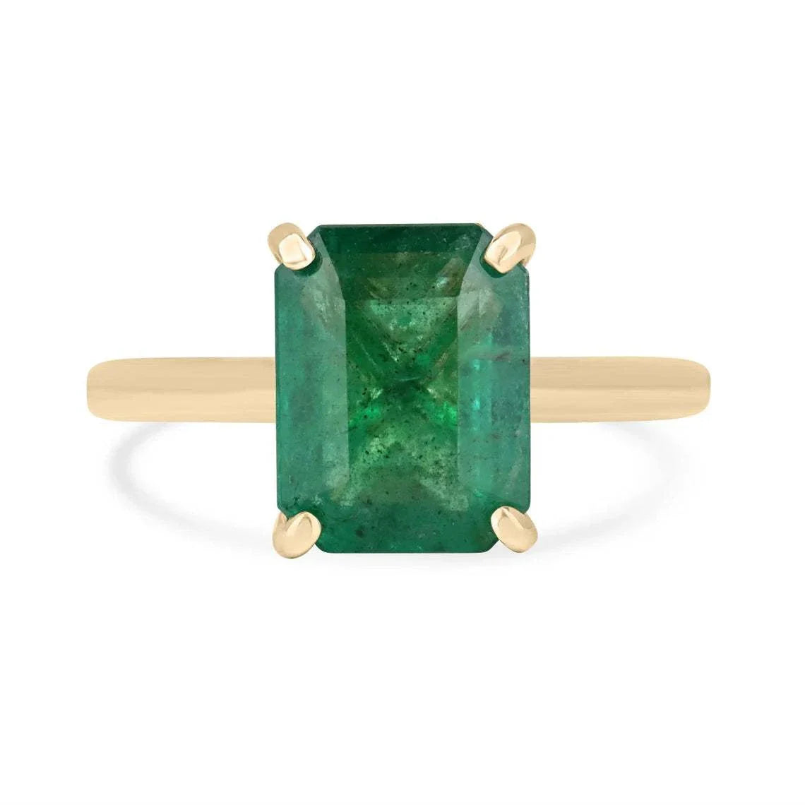 3.14-carat emerald cut green emerald ring with 14k yellow gold band and diamond accents