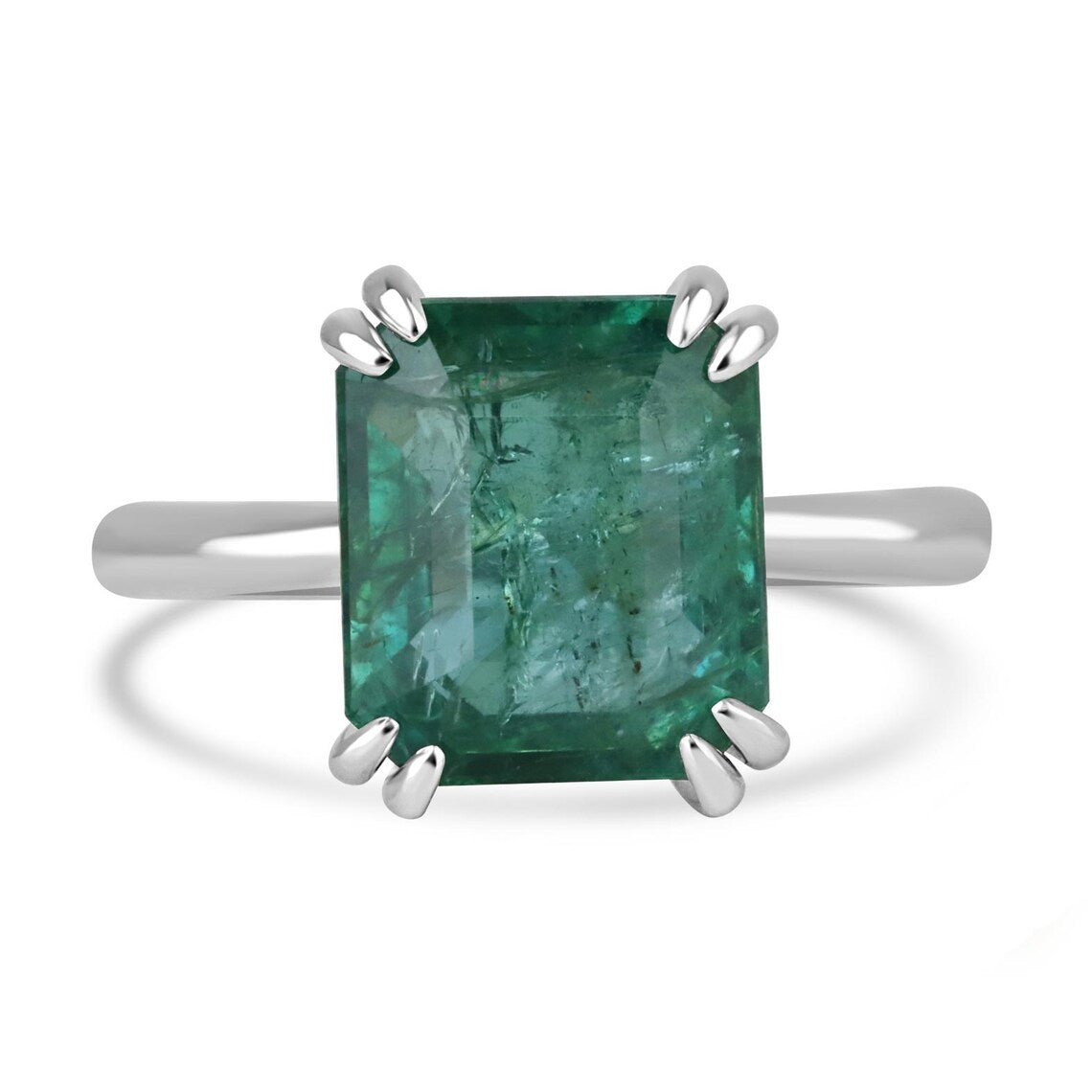 6.01ct Bluish Green Emerald Cut Solitaire Ring Enhances Elegant Style