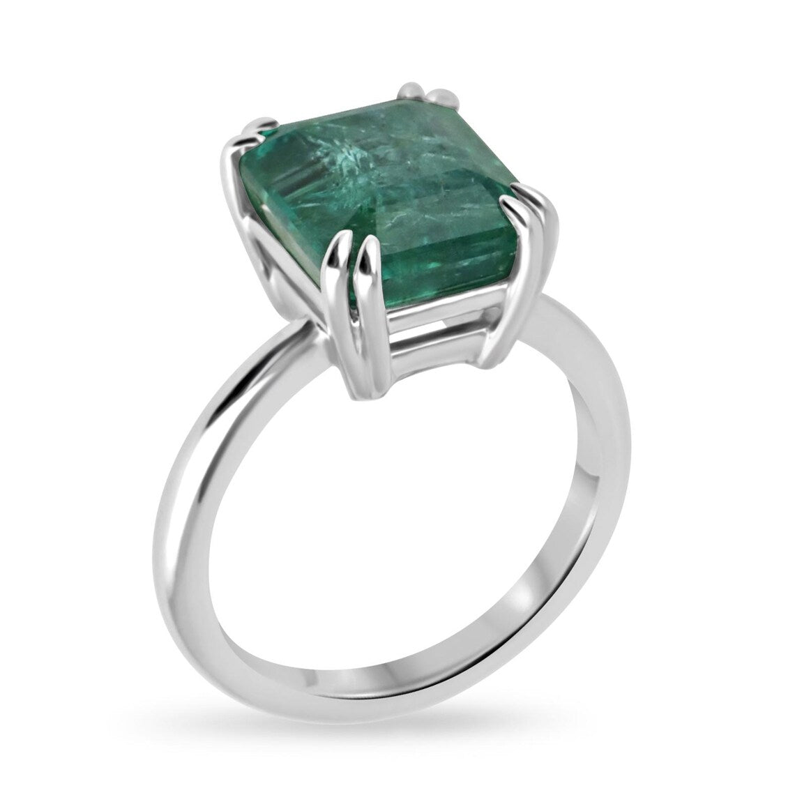 6.01ct Bluish Green Emerald Cut Solitaire Ring Enhances Elegant Style