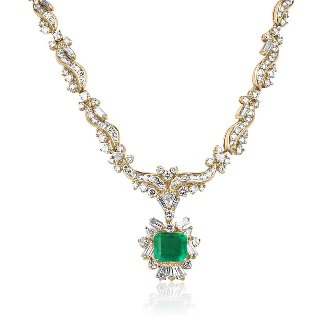 17.20tcw Colombian Emerald Diamond Statement Necklace with Multi-Cut Diamonds