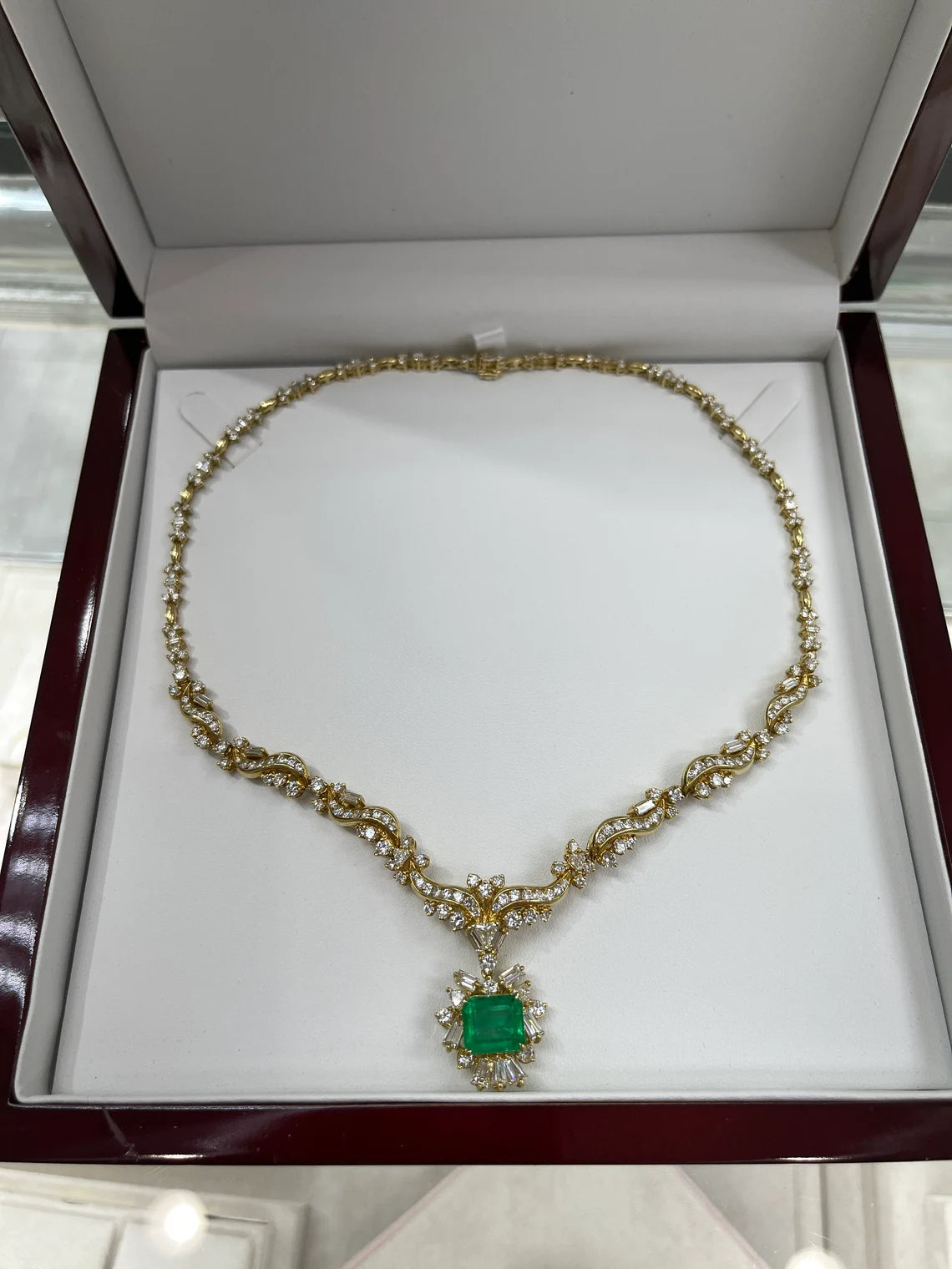 17.20tcw Colombian Emerald Diamond Statement Necklace with Multi-Cut Diamonds