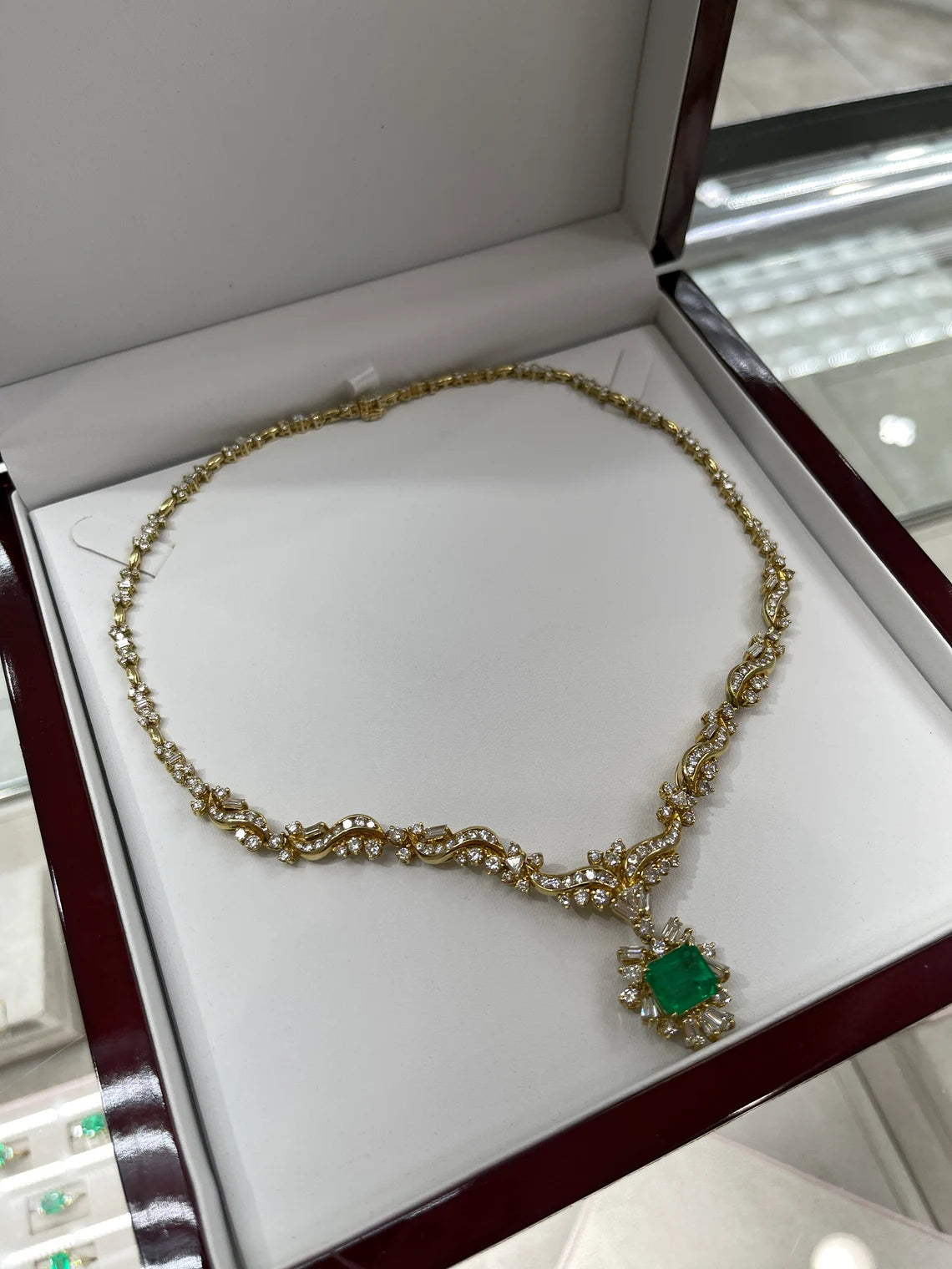 17.20tcw Colombian Emerald Diamond Statement Necklace with Multi-Cut Diamonds