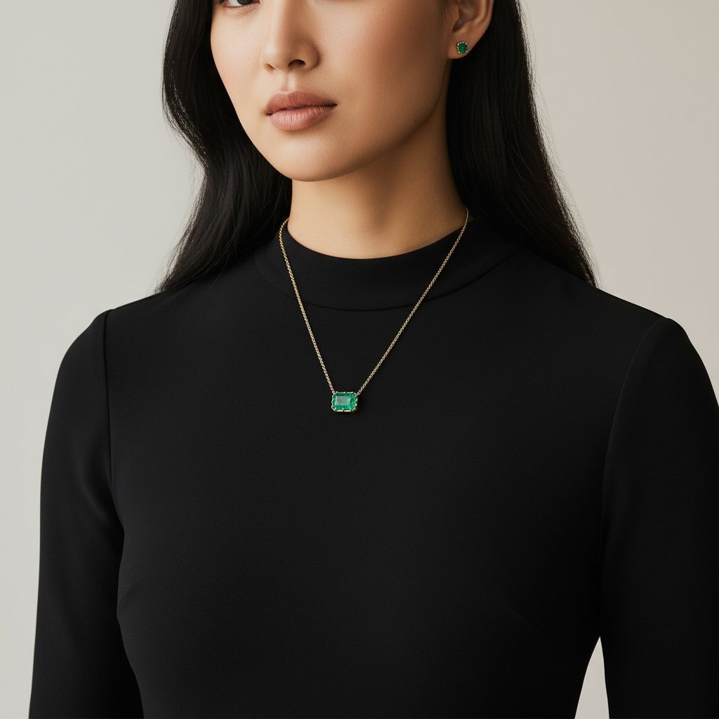 8.52ct Natural Emerald Cut Colombian Emerald Vintage Pendant Necklace