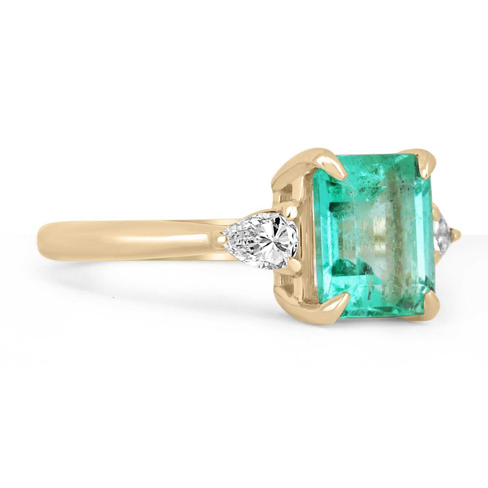 2.11tcw Three Stone Asscher Emerald & Pear Diamond Engagement Ring 14K