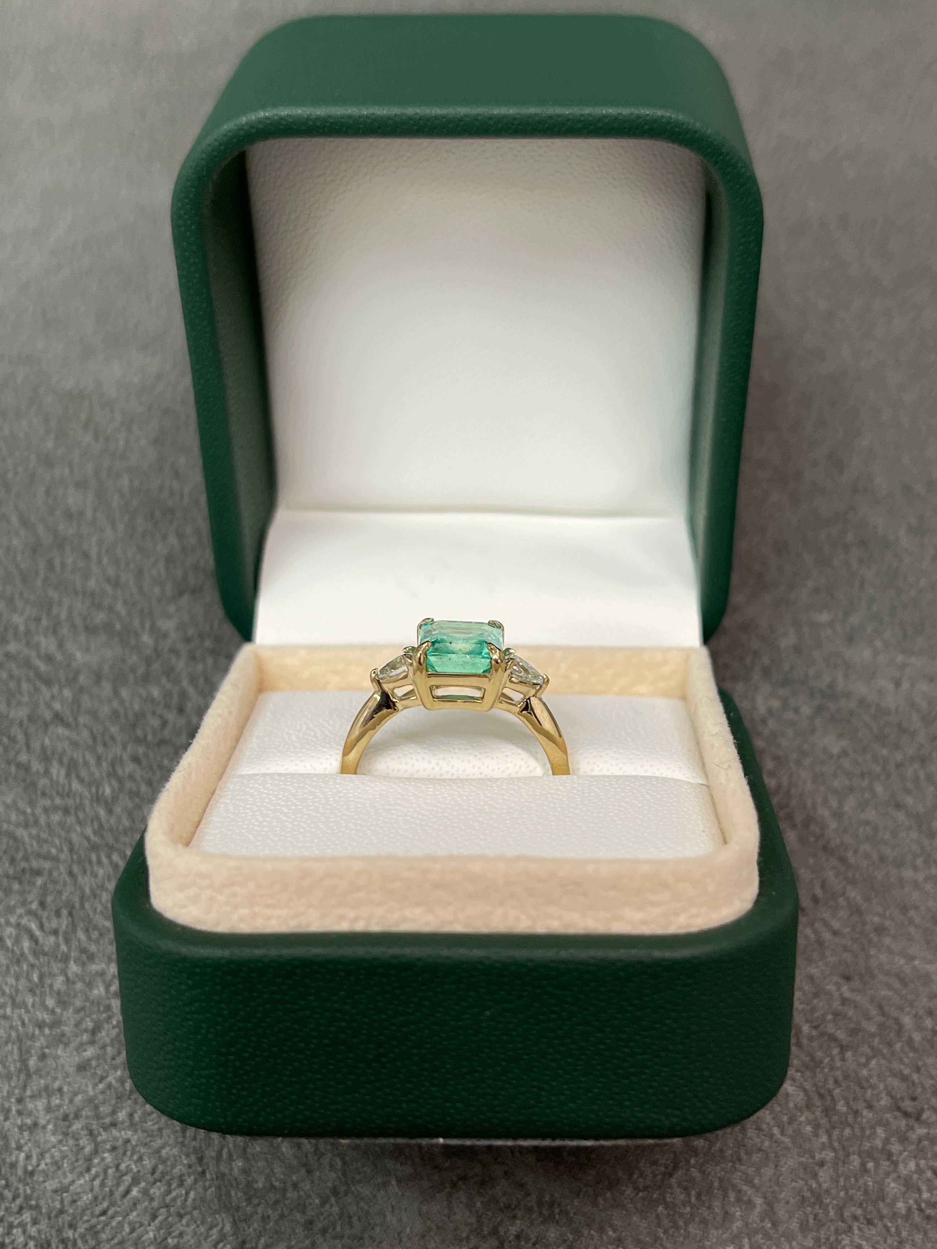 2.11tcw Three Stone Asscher Emerald & Pear Diamond Engagement Ring 14K