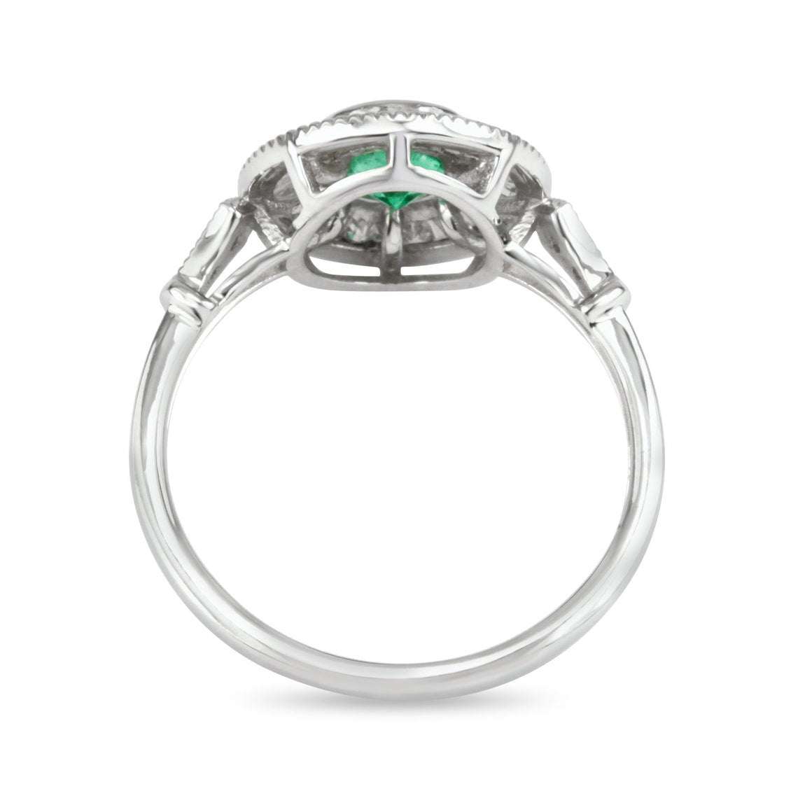 1.25tcw Colombian Emerald & Diamond Baguette Halo Ring 14K
