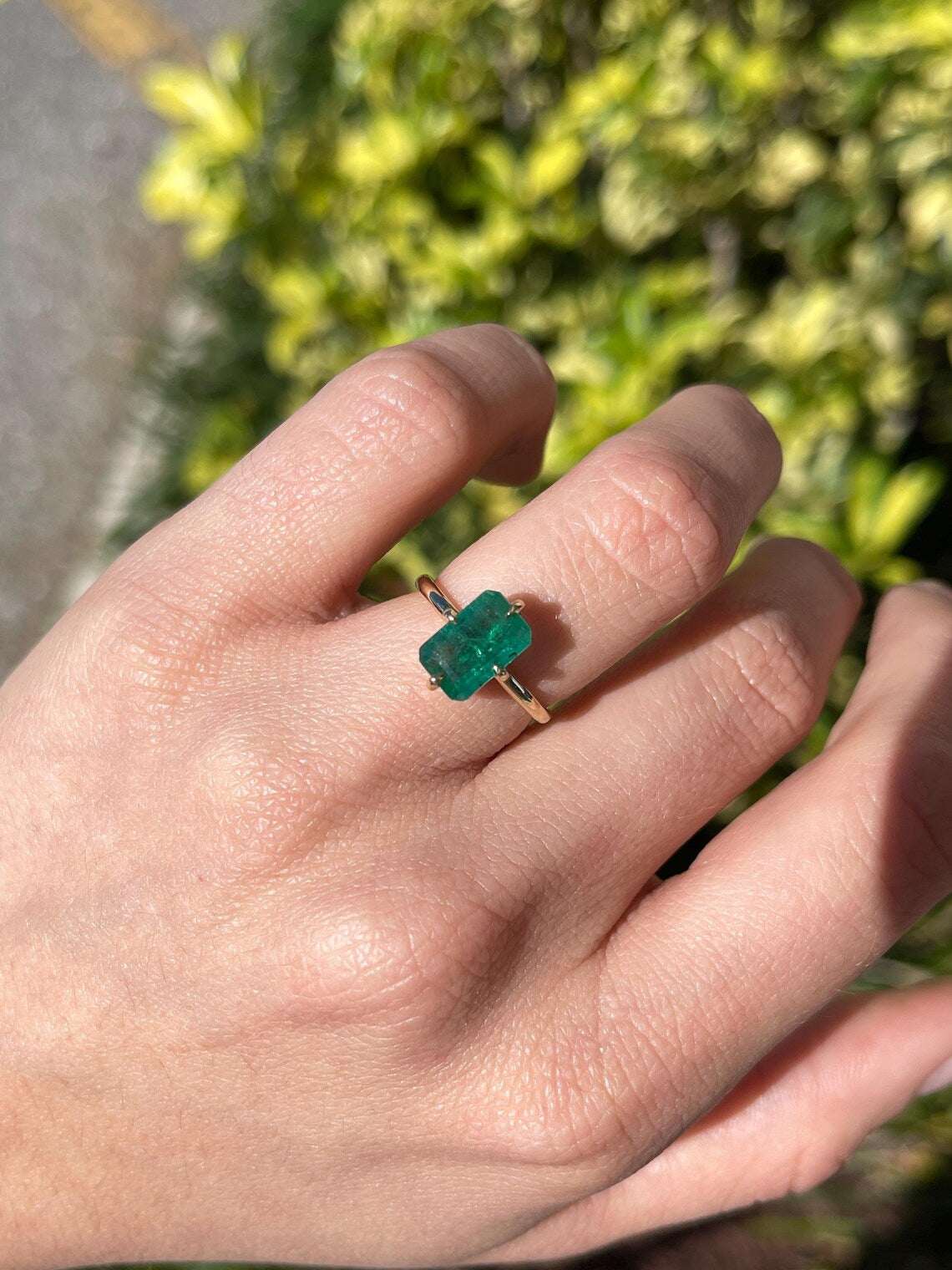 1.90 Carat Natural Dark Green Emerald Cut Solitaire Emerald Ring