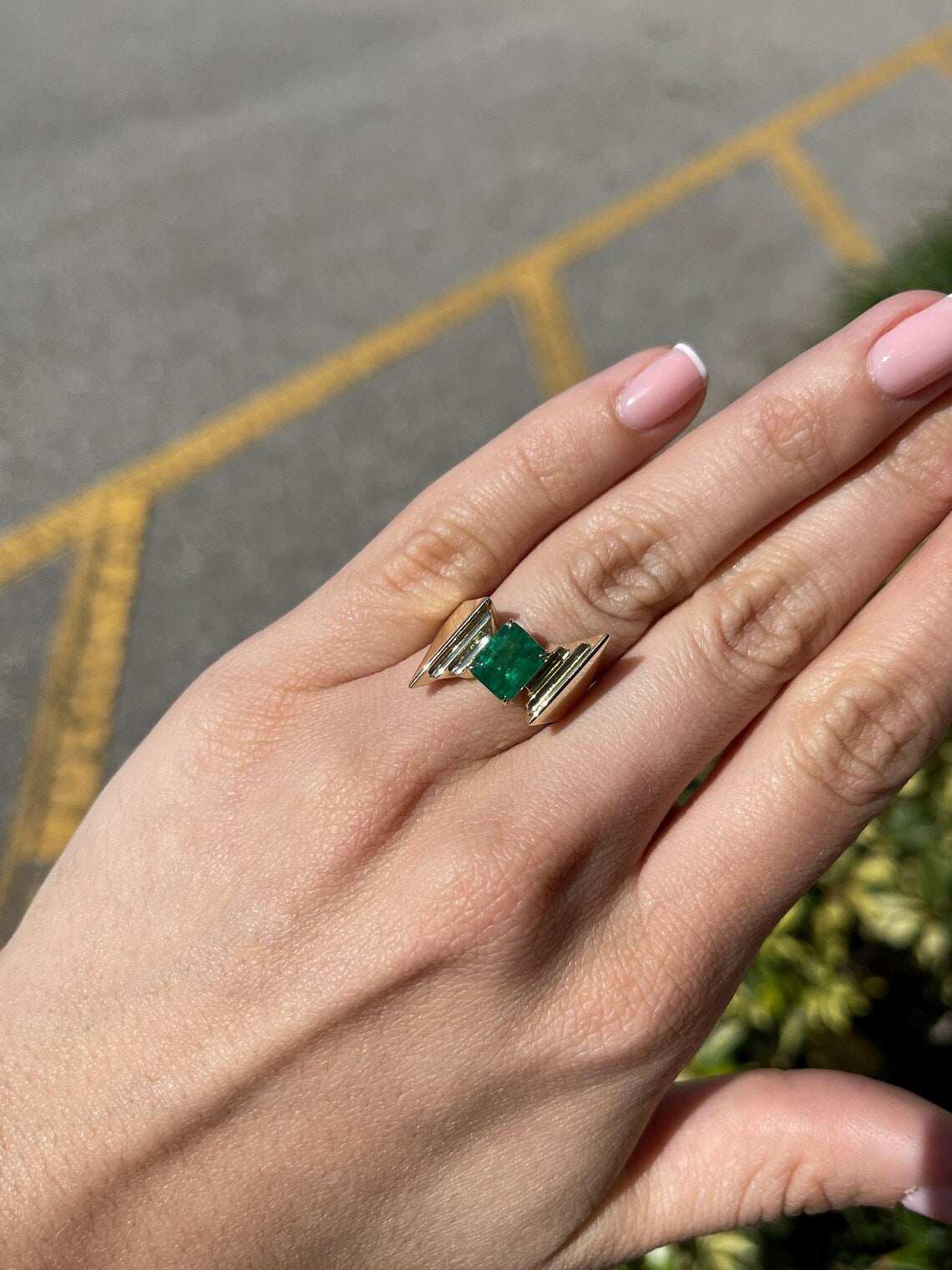2.18ct Lush Dark Green Emerald Cut Solitaire Ring for Statement Look