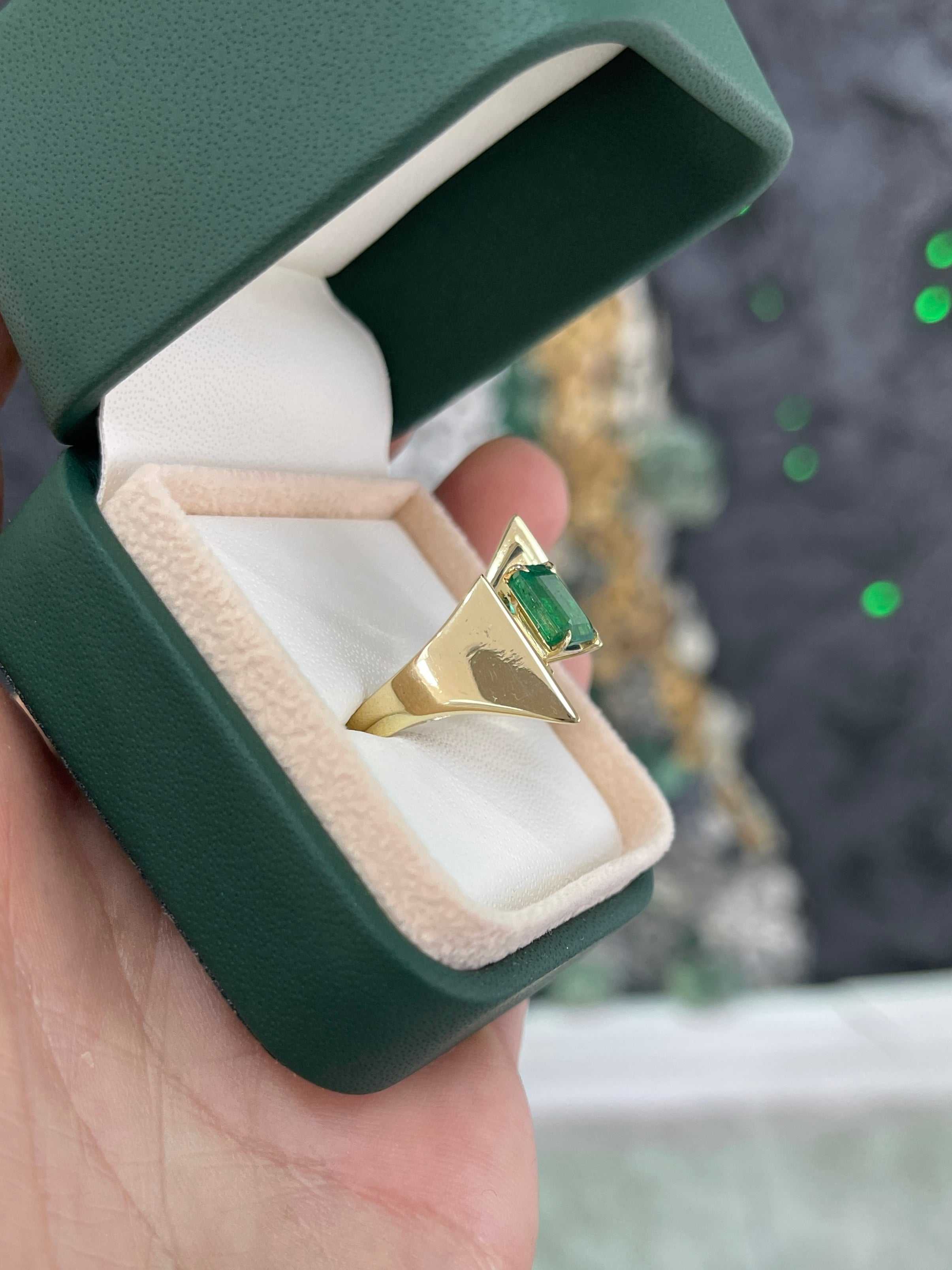 2.18ct Lush Dark Green Emerald Cut Statement Look Solitaire Ring - JR Colombian Emeralds