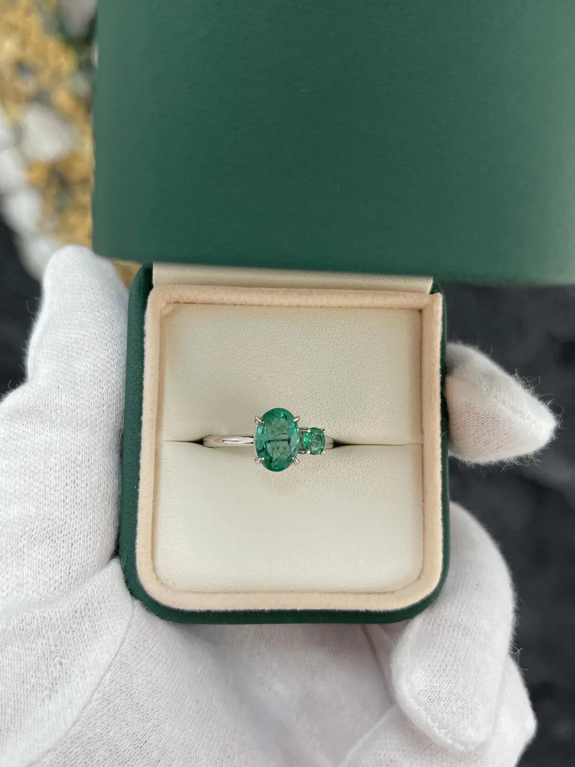 2.40 Carat Features Emerald With Oval And Round Cuts Toi Et Moi Ring - JR Colombian Emeralds