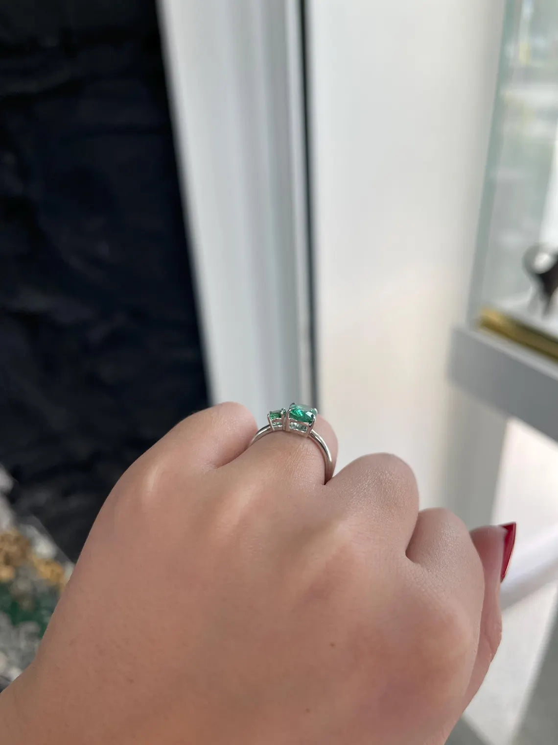 2.40 Carat Features Emerald With Oval And Round Cuts Toi Et Moi Ring - JR Colombian Emeralds