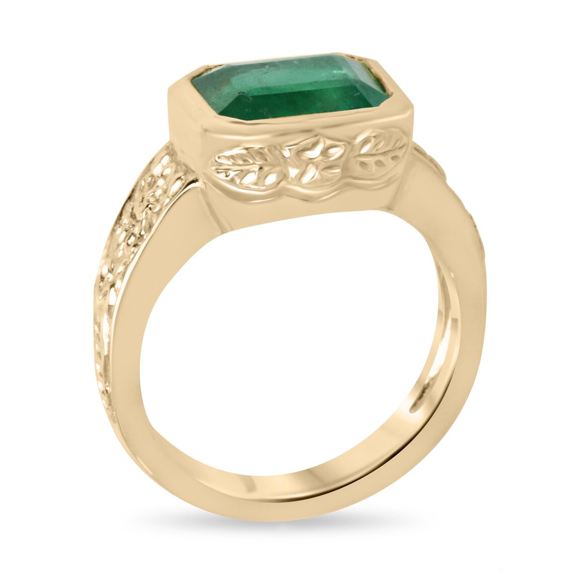 2.76ct Features Lush Green Emerald Cut Set East to West in Floral Ring