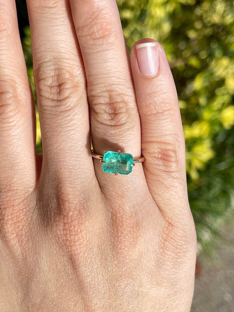 2.86cts Emerald Cut Solitaire Four Prong Gold Engagement Ring - JR Colombian Emeralds