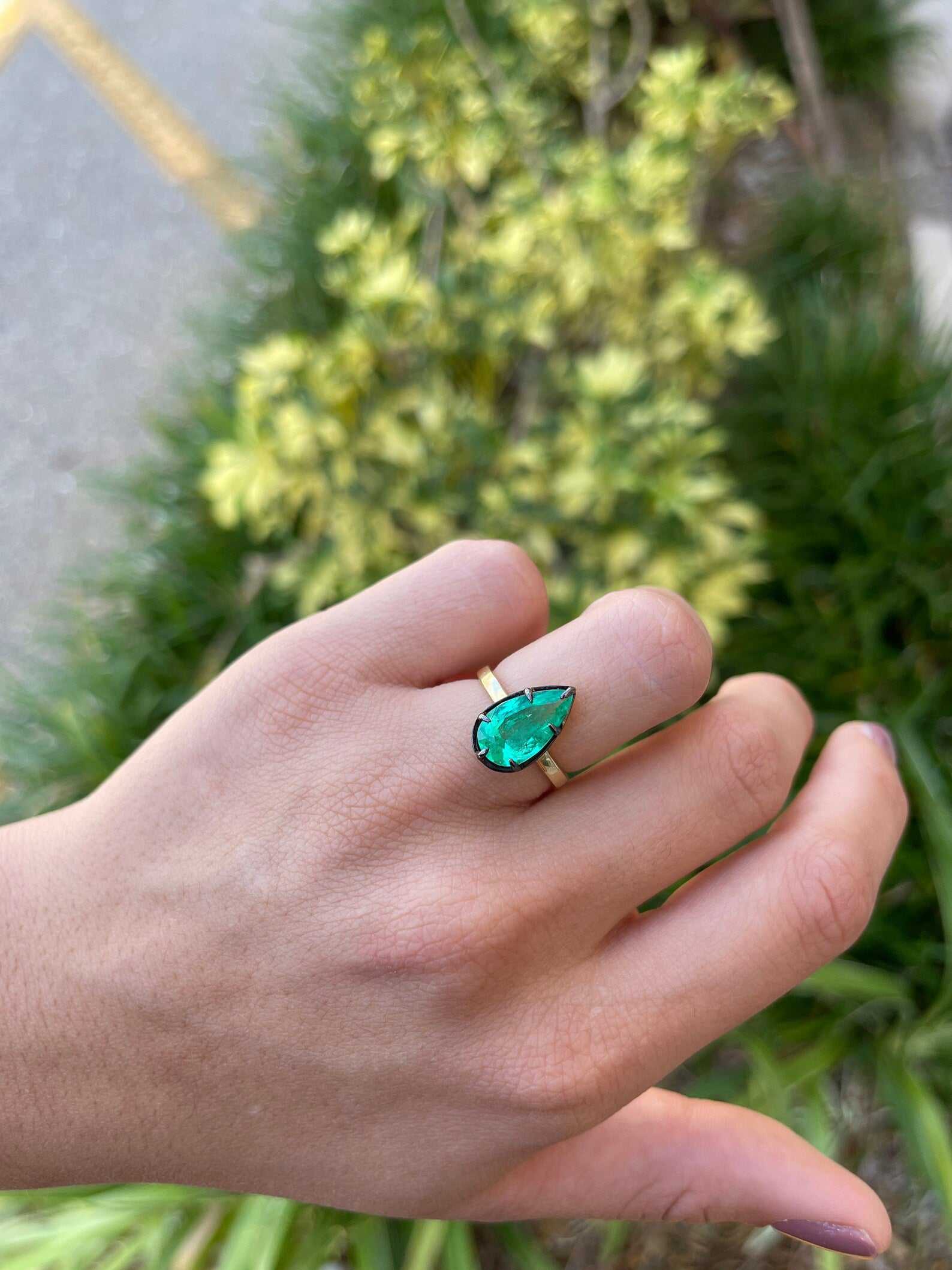 3.0 Carat Teardrop Colombian Emerald Georgian Styled Solitaire Stateme