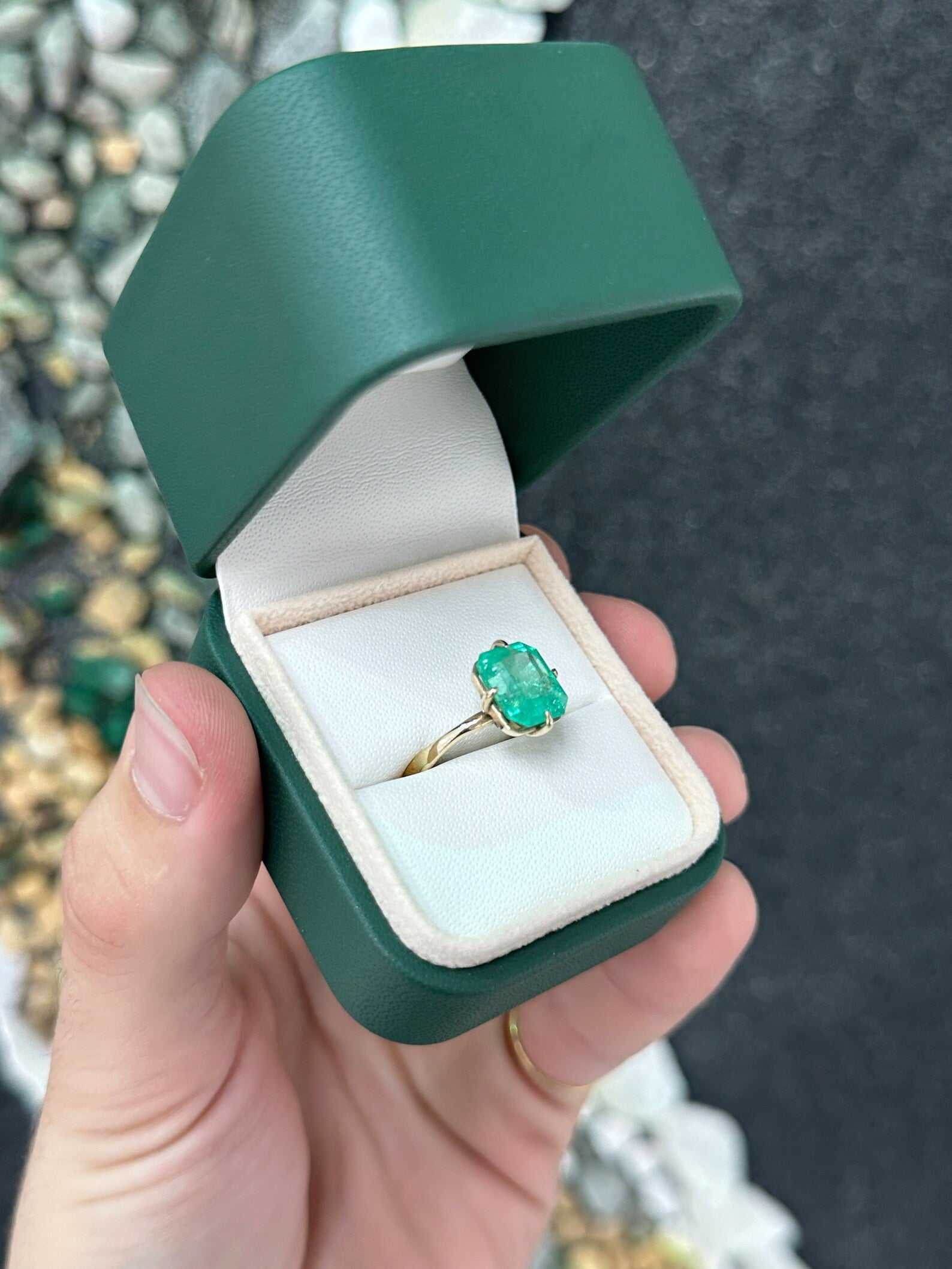 3.50 Carat Colombian Emerald Solitaire Engagement Ring 14K