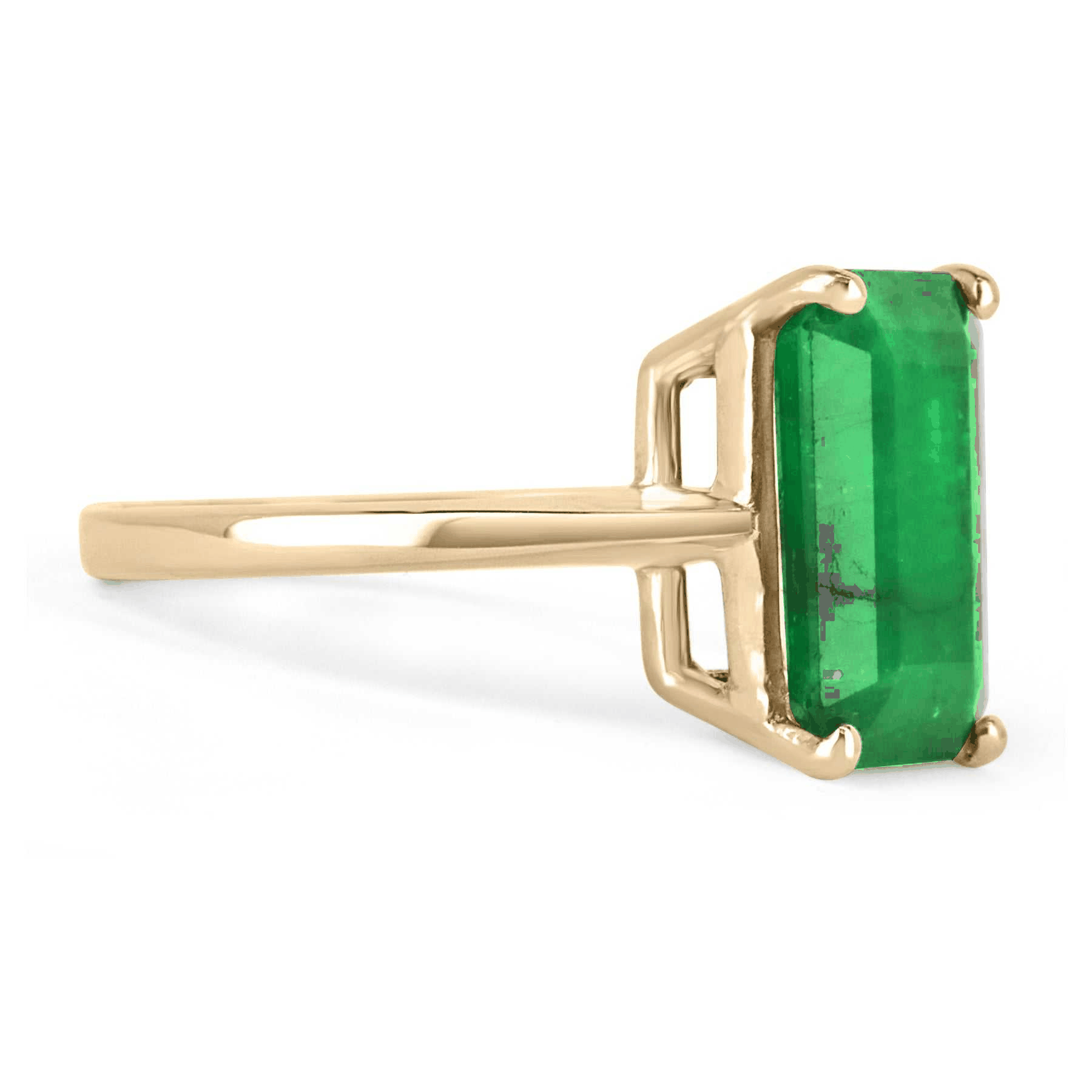 4.46ct Dark Green Natural Emerald Solitaire Engagement Ring Yellow Gold 14K