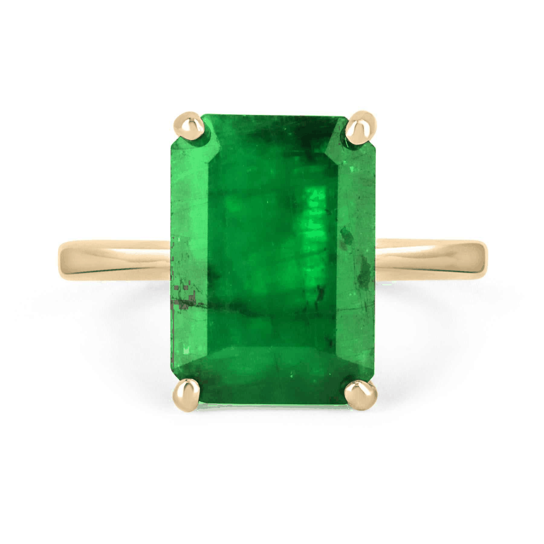 4.46ct dark green natural emerald solitaire engagement ring in 14K yellow gold with emerald-cut gem