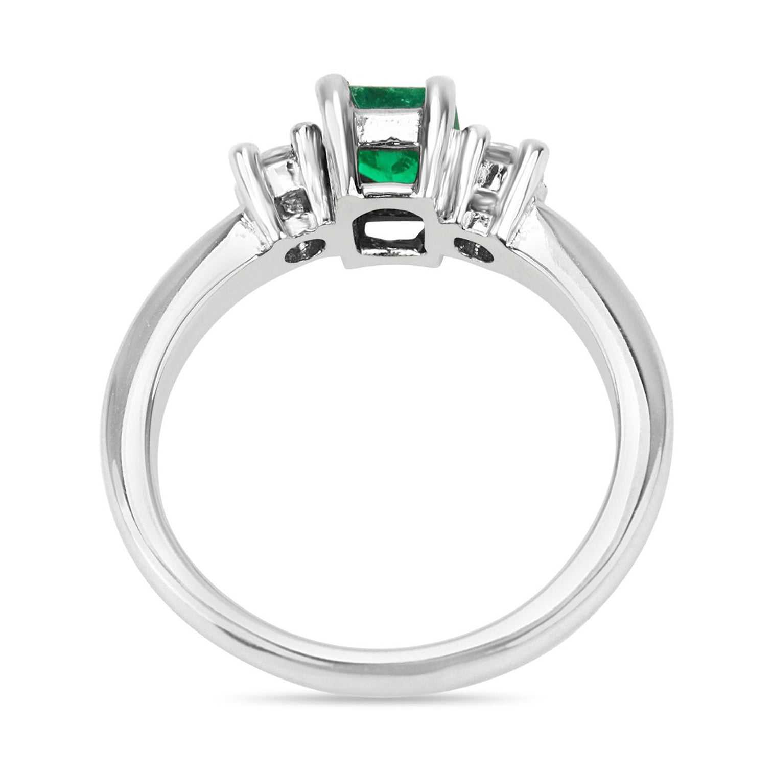 1.40tcw Dark Green Emerald Cut Emerald & Diamond Three Stone Ring 14K
