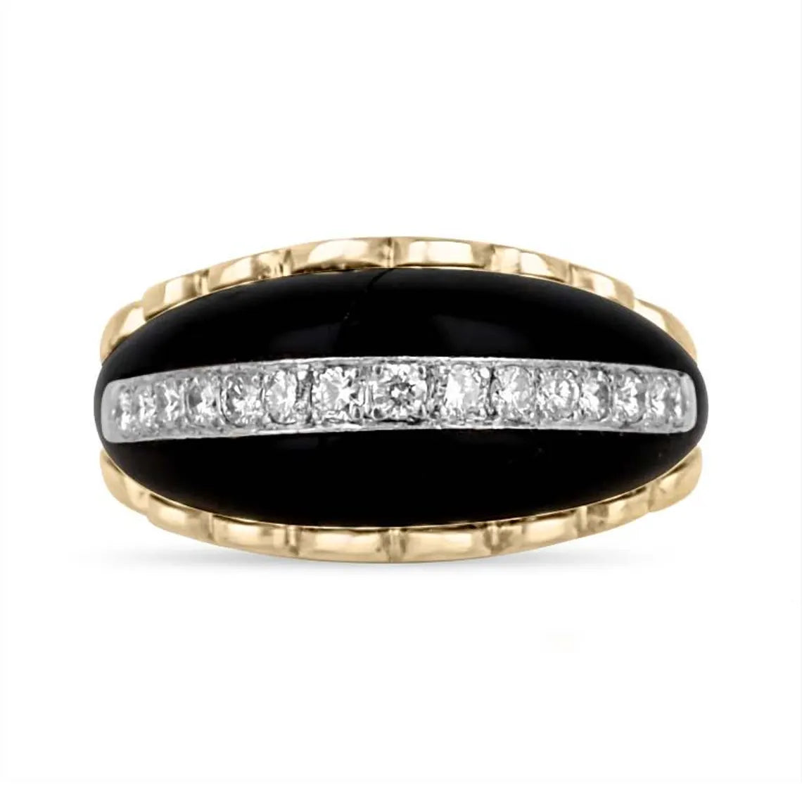 0.00ct Natural Black Onyx Statement Ring Features Pave Diamond Accents