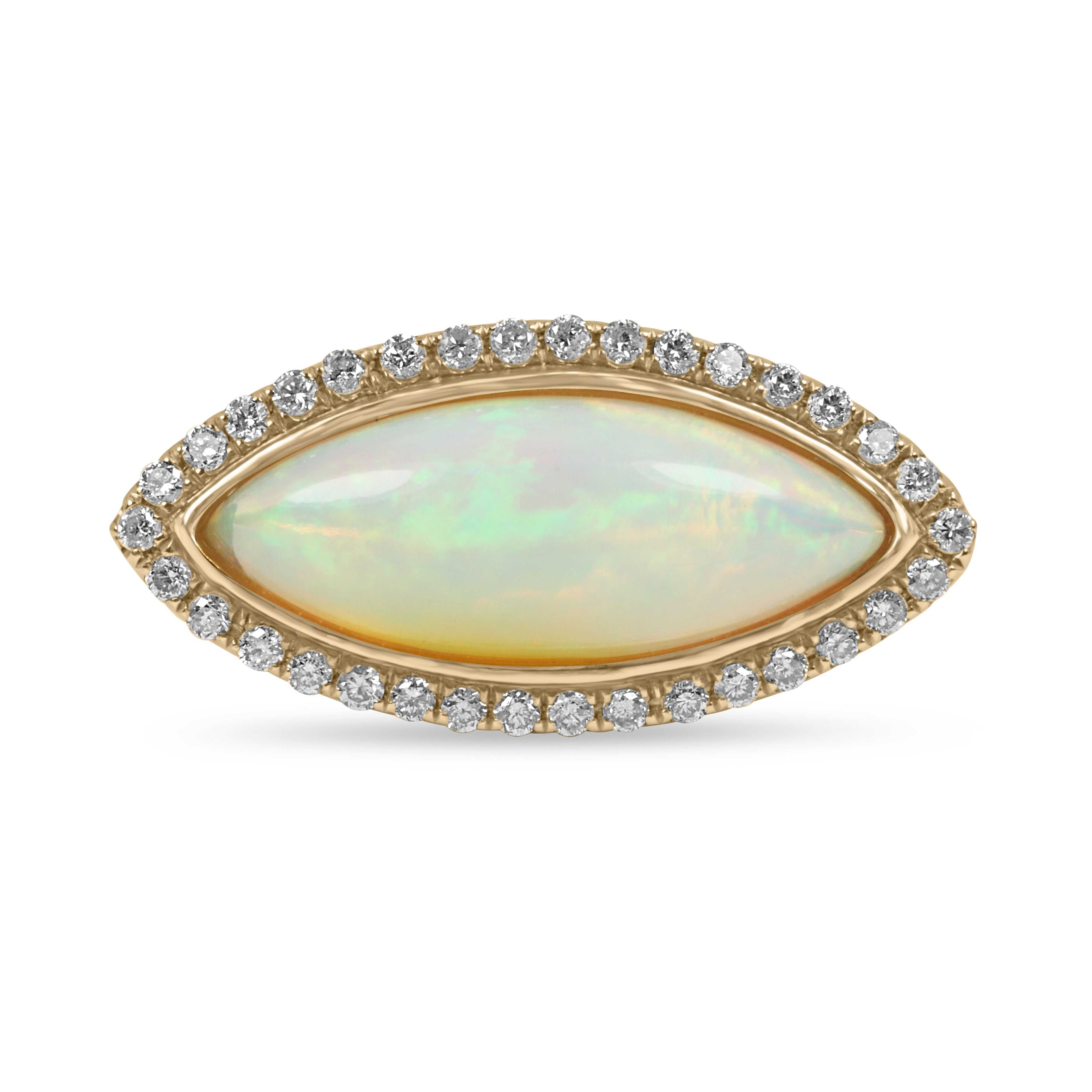 18K yellow gold marquise opal ring with diamond halo pavé setting Opal & Diamond 18K East