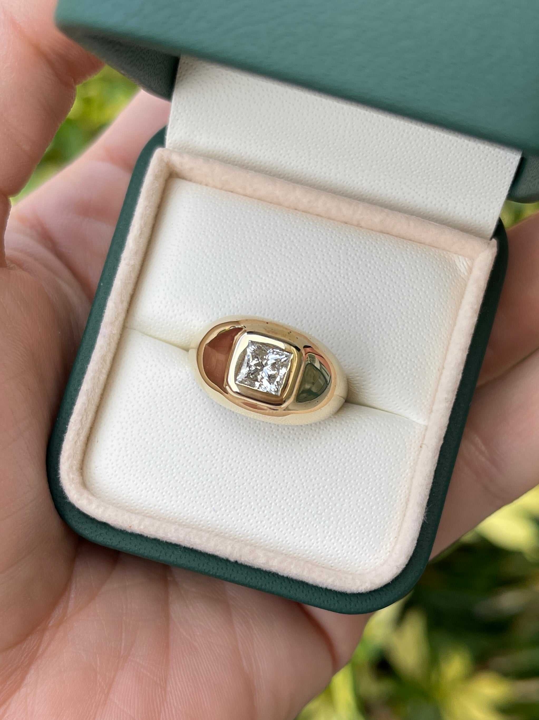 1.08ct 14K Princess Cut Gypsy G Color Diamond Solitaire Ring