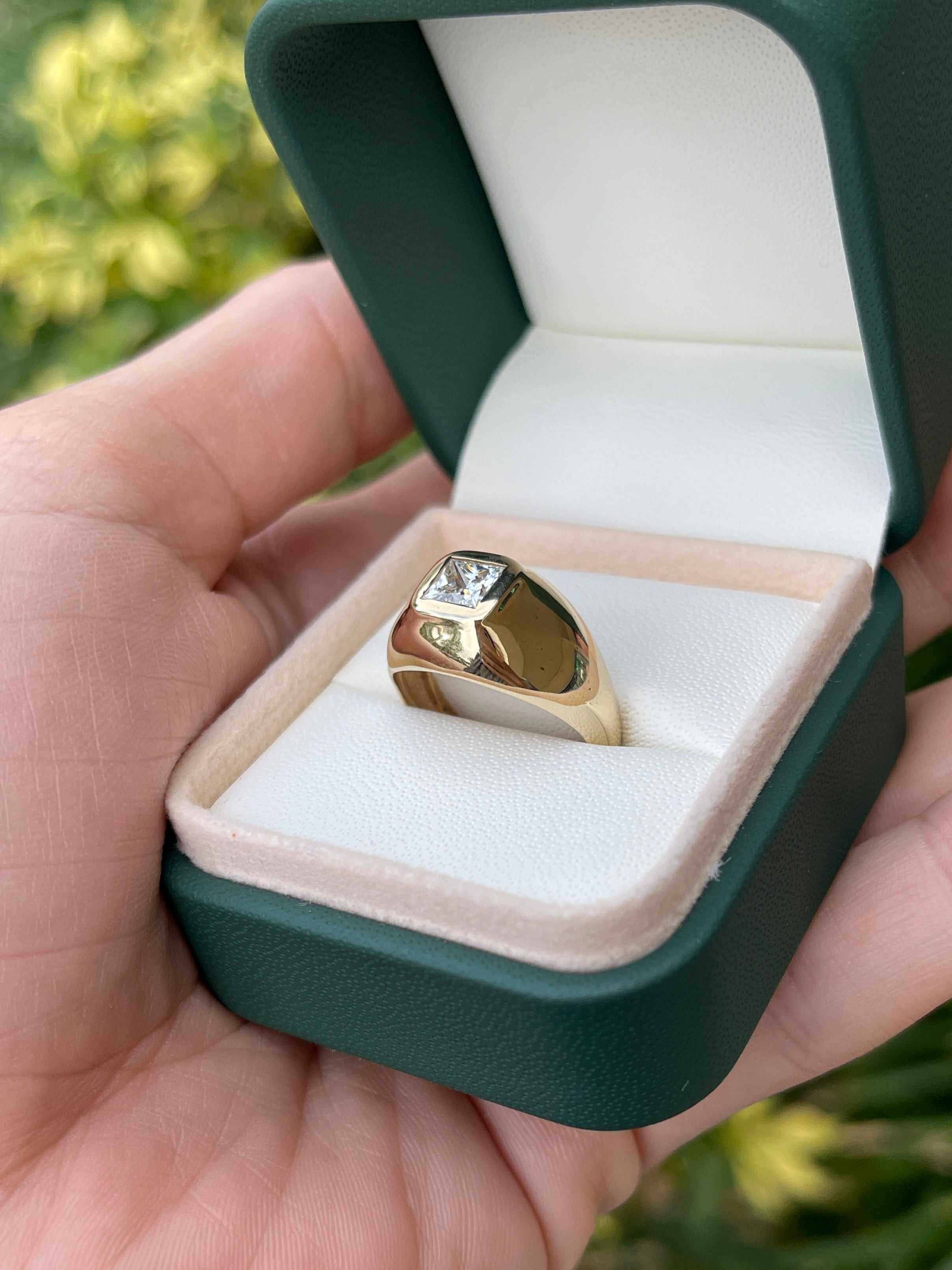 1.08ct 14K Princess Cut Gypsy G Color Diamond Solitaire Ring