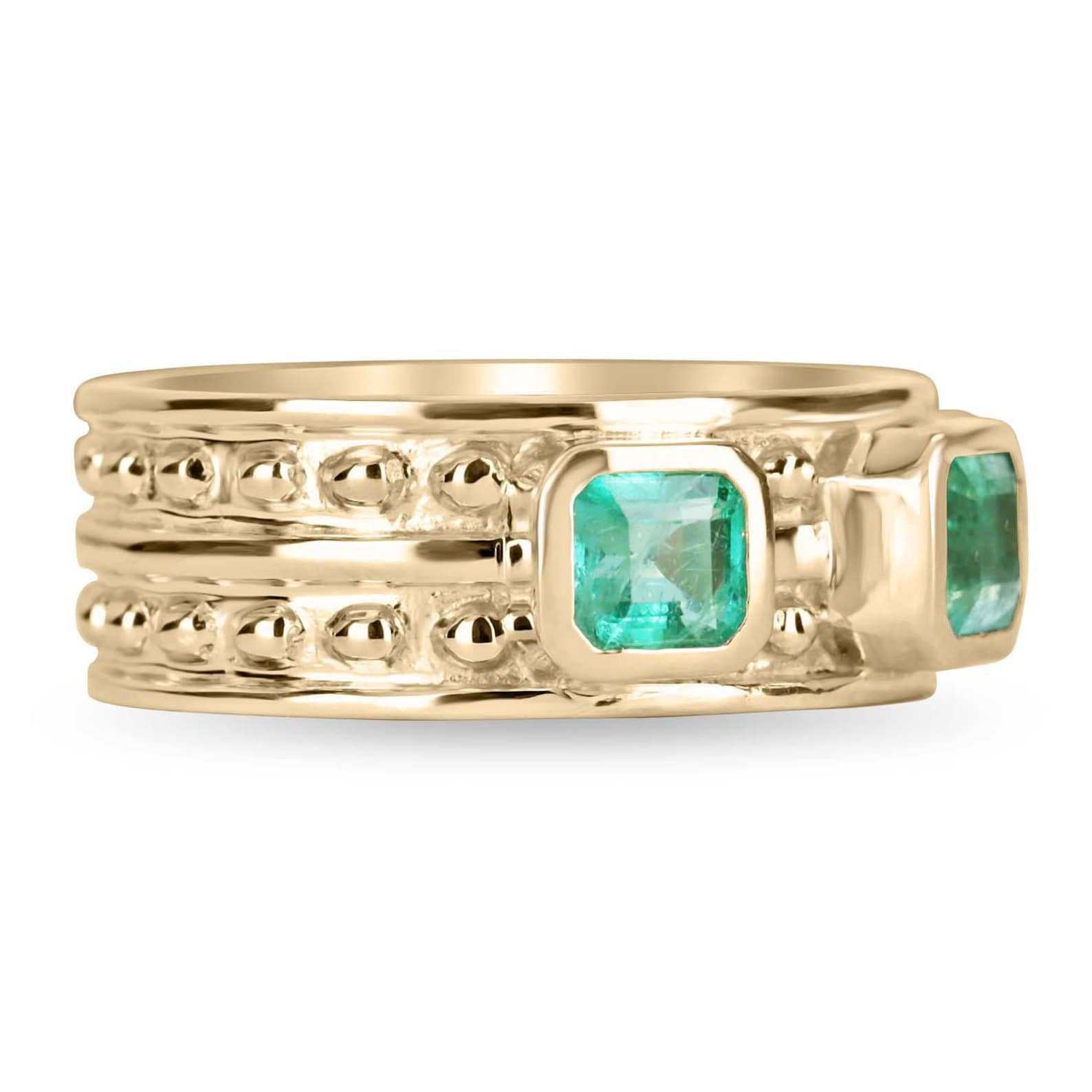 2.85tcw Men's Emerald Solitaire Three Stone Everyday Band Ring 14K