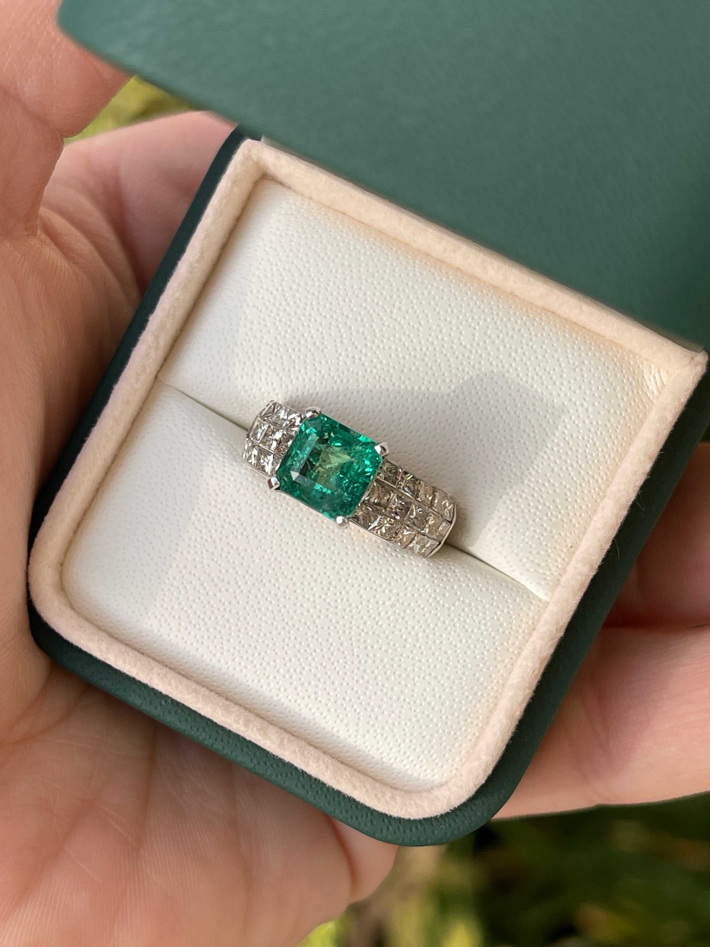 5.40tcw Emerald & Princess Cut Diamond 6mm Wide Band 18K - JR Colombian Emeralds